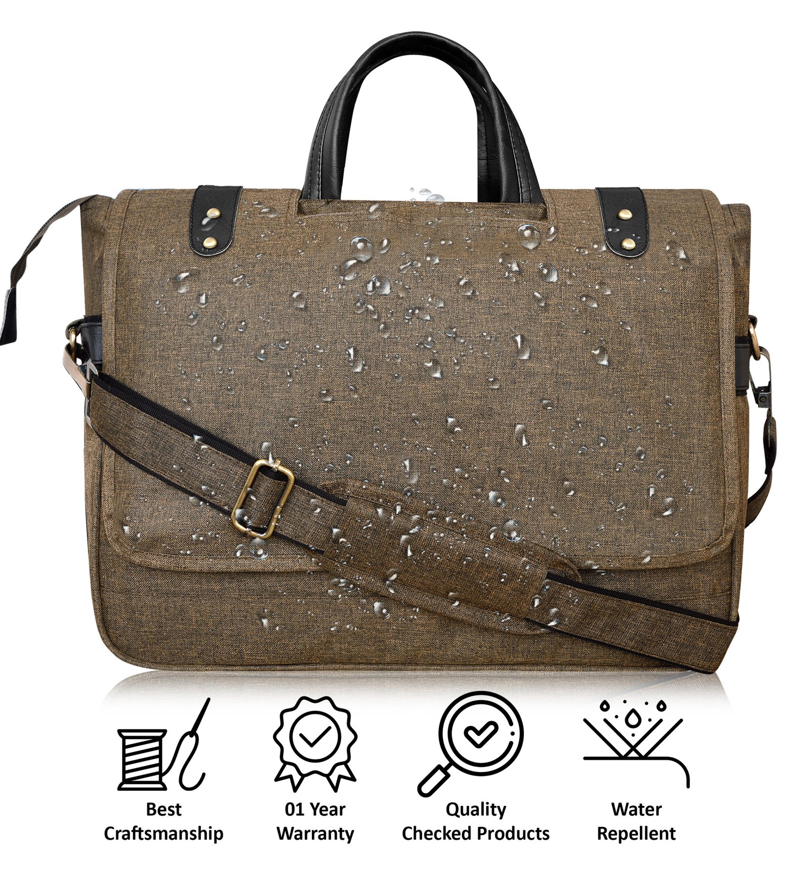 Khaki & Black Color Faux Leather 10L Messenger Bag BG52