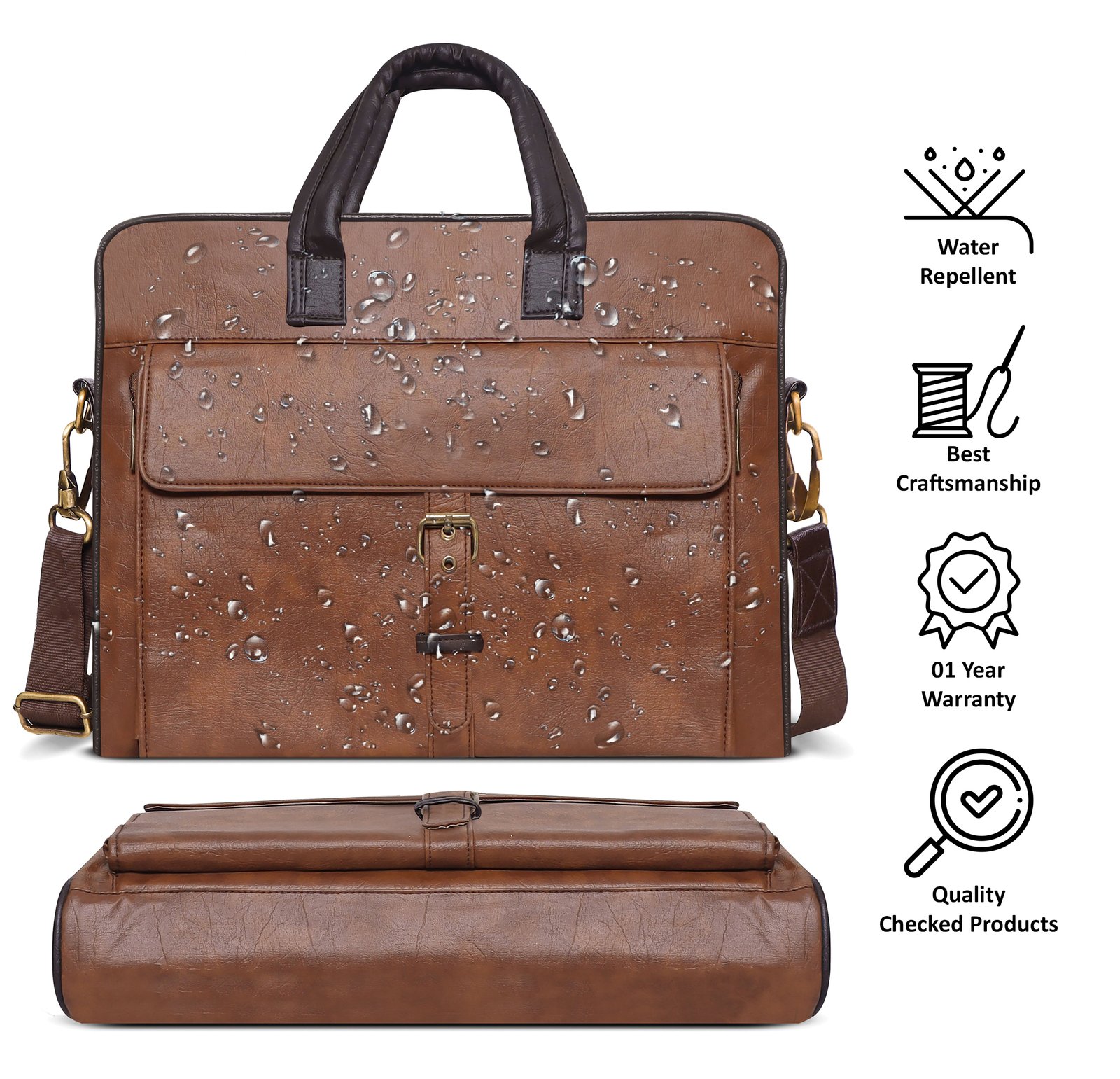 Tan Color Faux Leather 10L Messenger Bag BG53