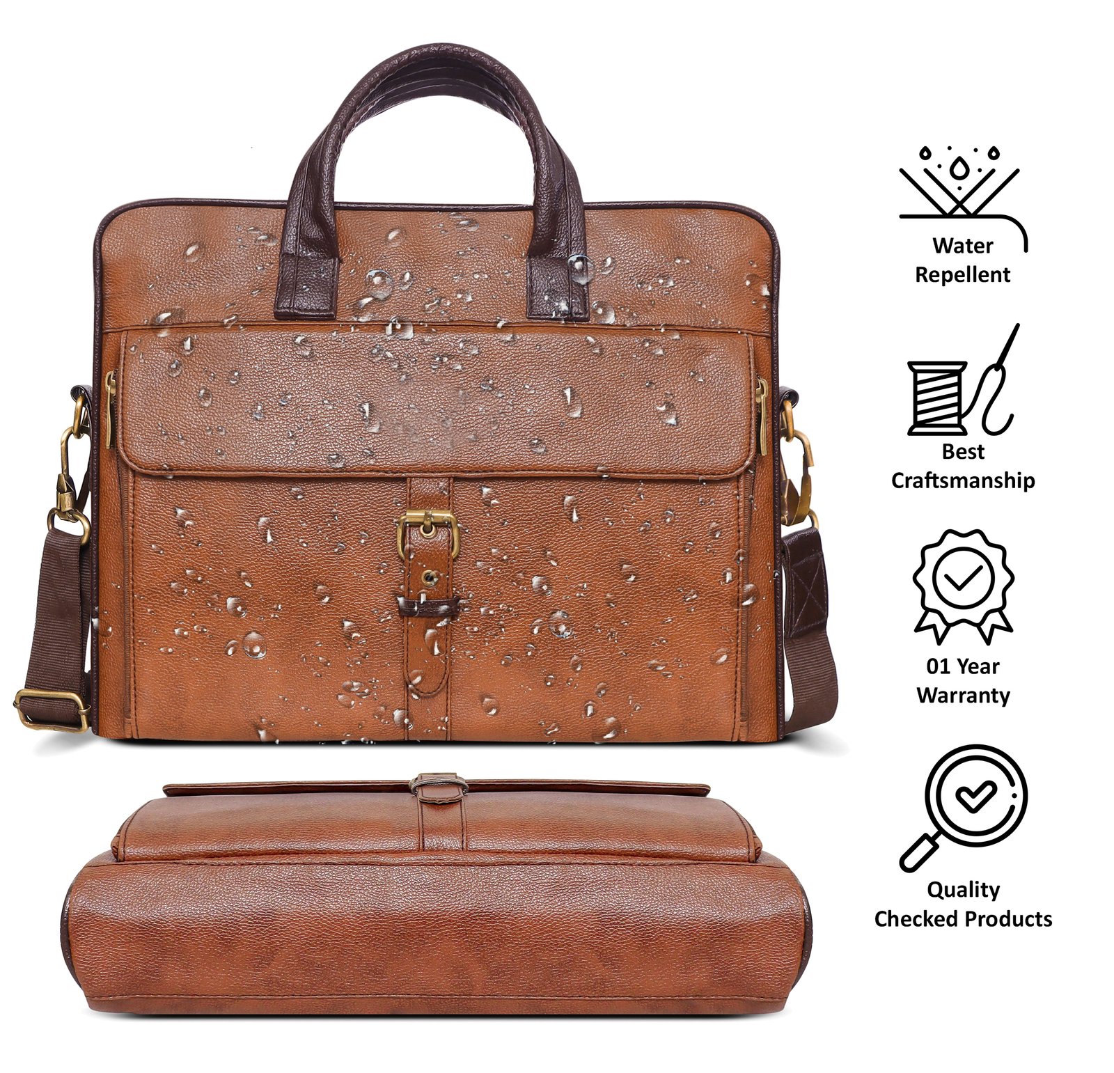 Tan Color Faux Leather 10L Messenger Bag BG54