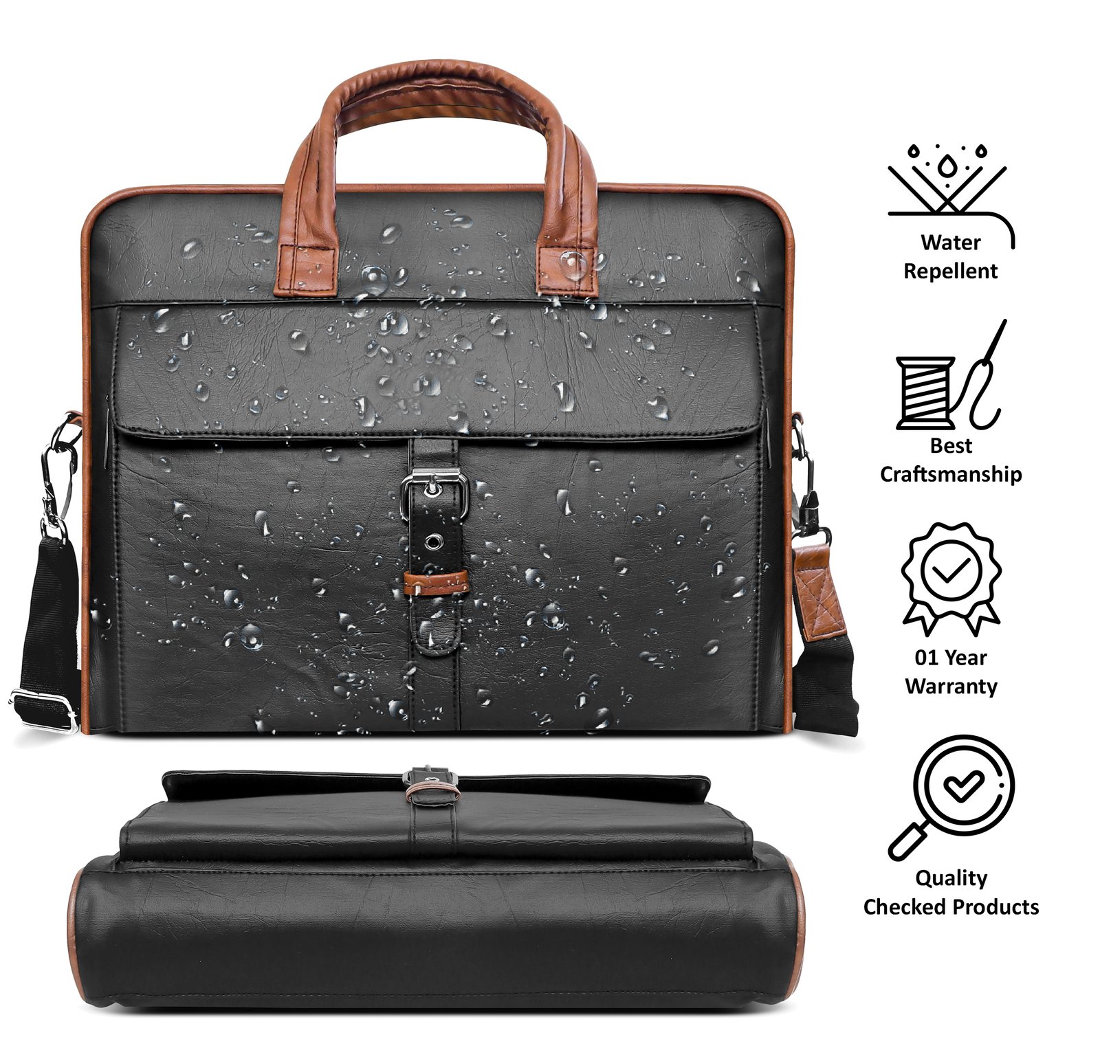 Black Color Faux Leather 10L Messenger Bag BG56