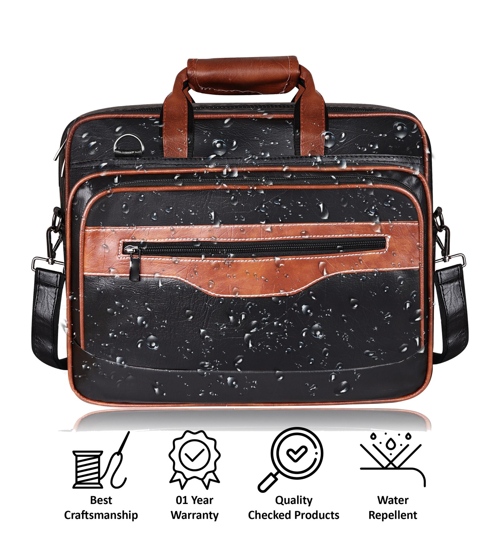 Tan & Black Color Faux Leather 28L Messenger Bag BG105