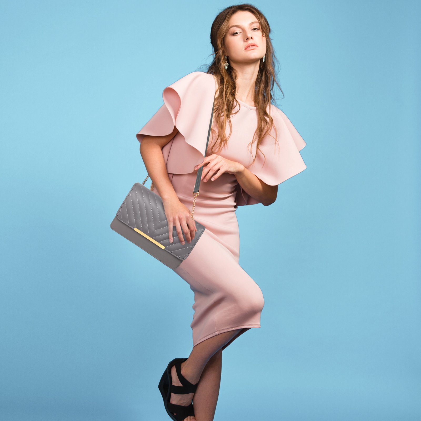 Grey Designer Faux Leather Handbag HB39