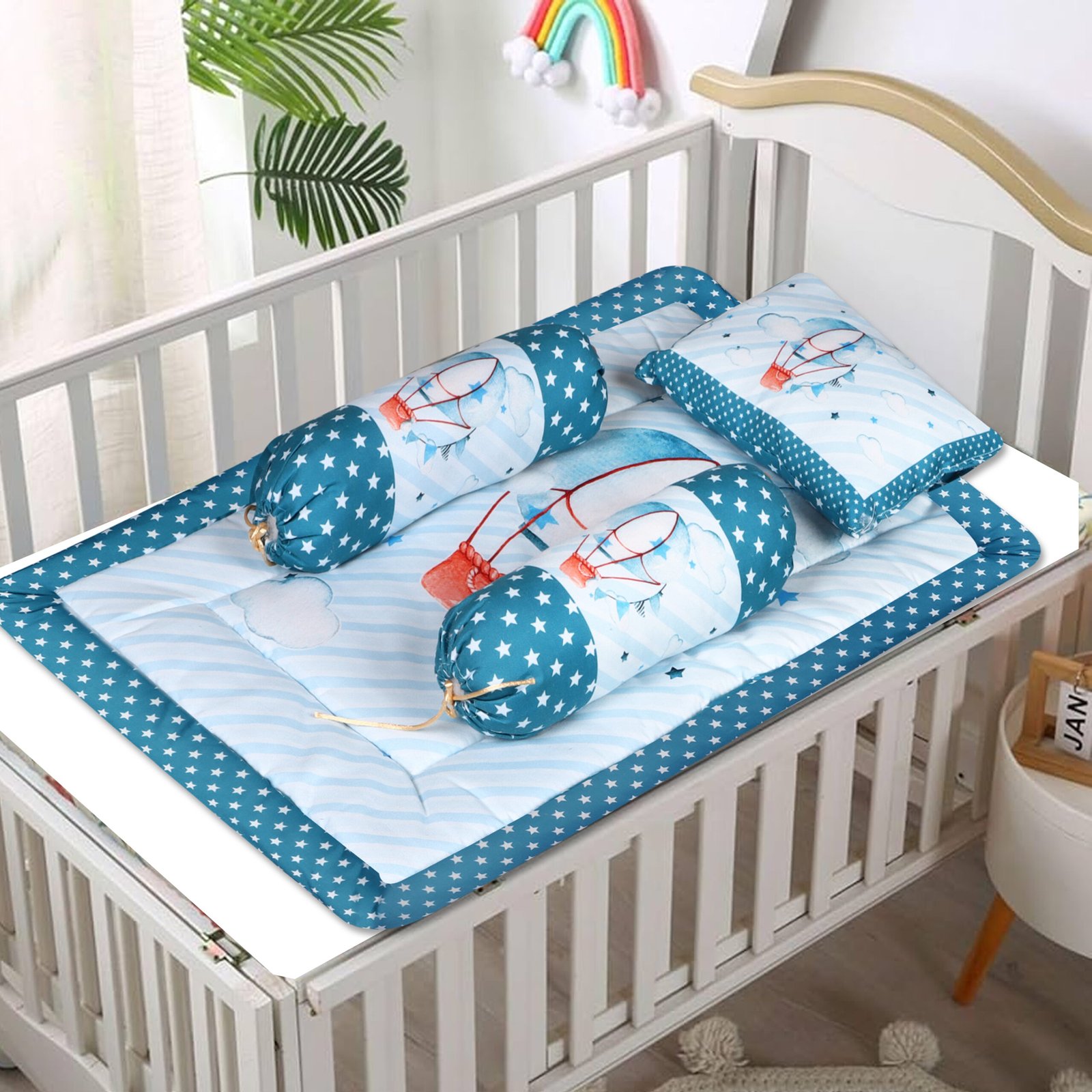 Grey 3 Pillows & Rectangle shape Balloons Theme Cotton Baby Bed BB110