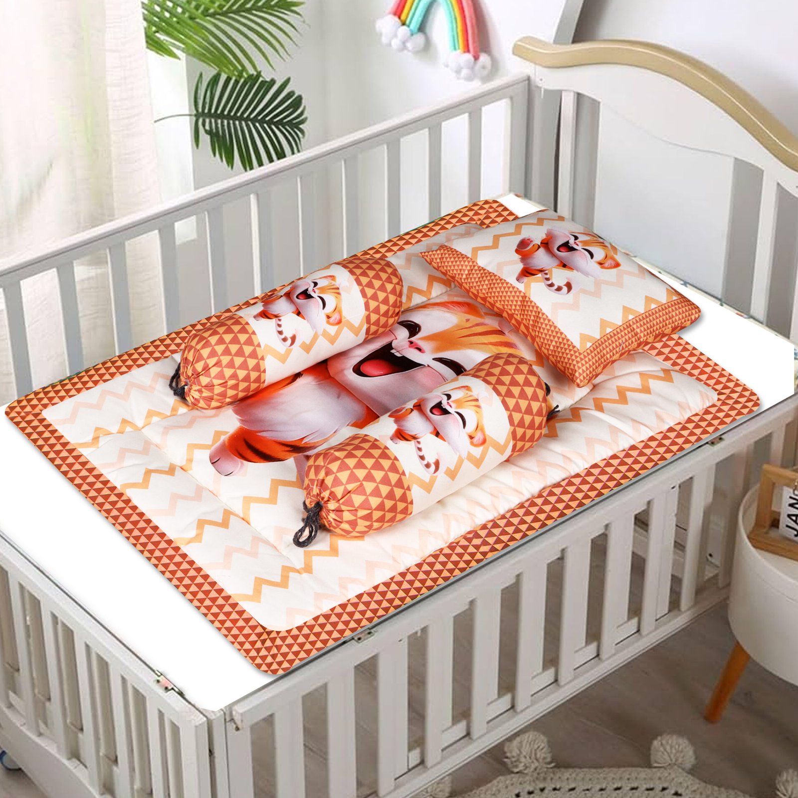 Grey 3 Pillows & Rectangle shape Cat Character Cotton Baby Bed BB111