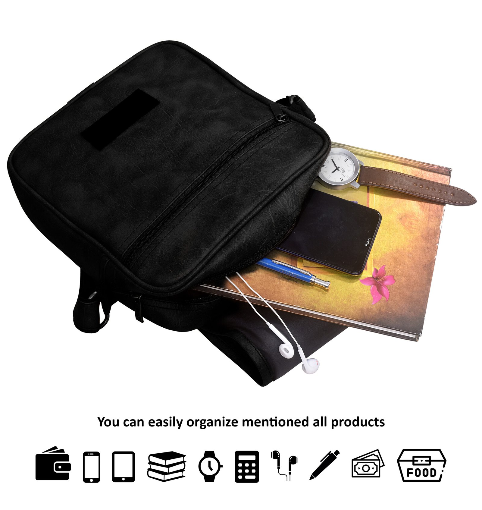 Black Casual Faux Leather Cross Body Sling Bag SL03