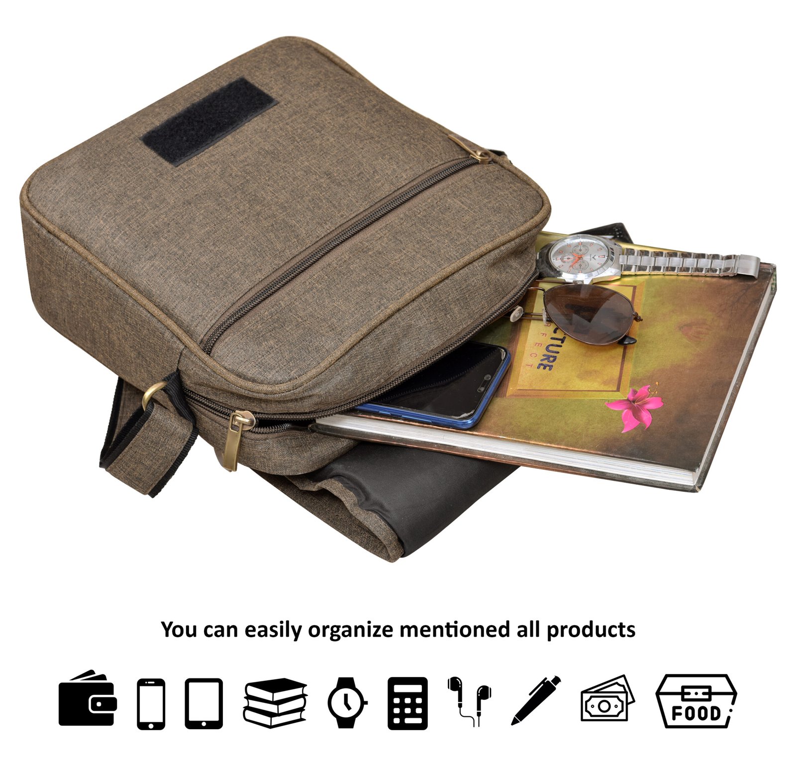 Khaki Stylish Linen Textured Cross Body Sling Bag SL08