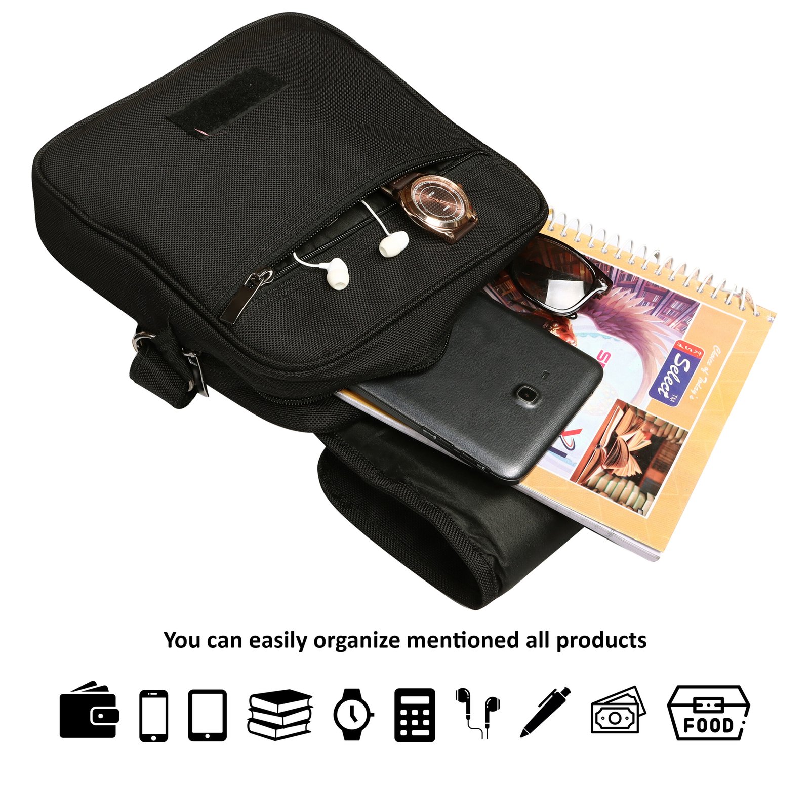 Black Stylish PVC Coated Matty Fabric Cross Body Sling Bag SL09