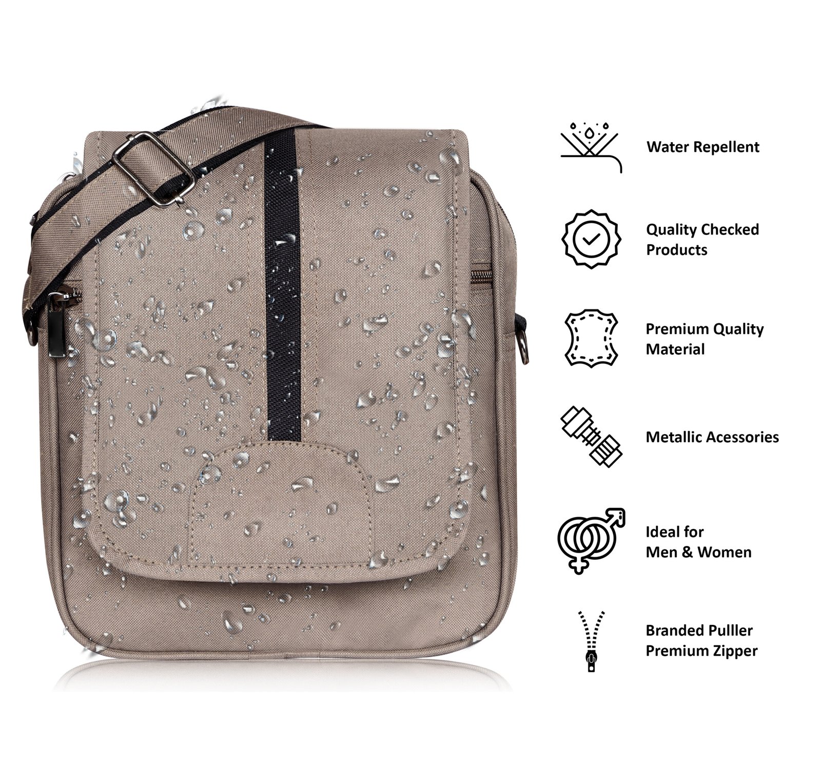 Mink Grey Casual PVC Coated Matty Fabric Cross Body Sling Bag SL10