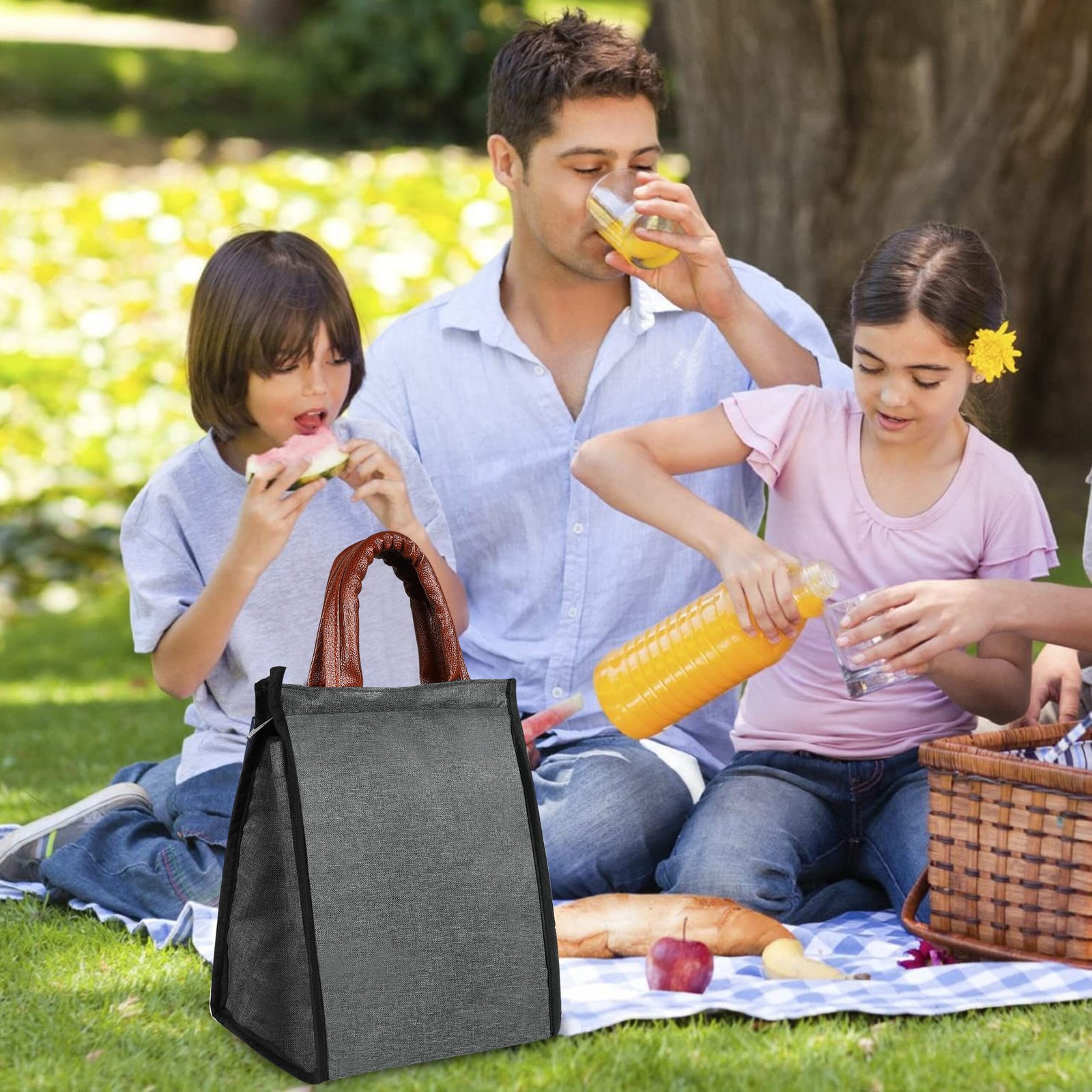 Grey Linen Textured Insulated Tiffin Bag TB08