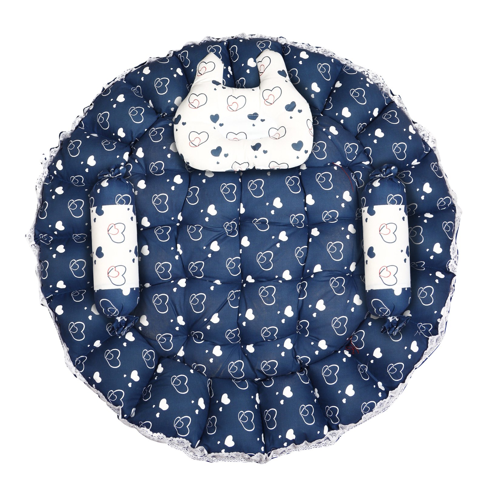 Blue 3 Pillow with Mosquito Protection Net & Round Shape  Cotton Baby Bed for 0-1 Year BB23