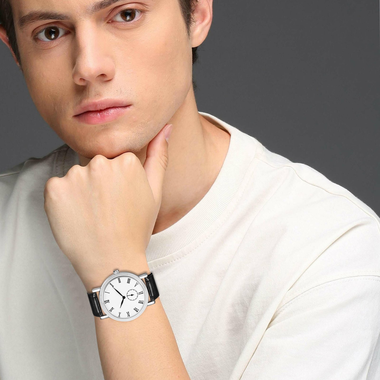 White Chronograph Working / Side Second Analog Watch For Men LR165