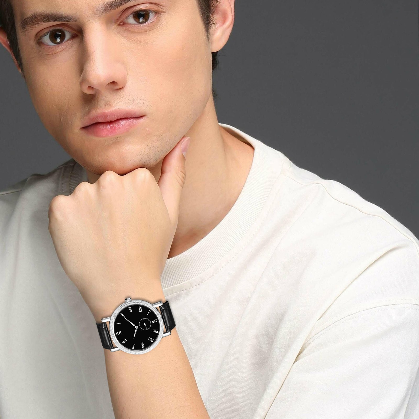 Black Chronograph Working / Side Second Analog Watch For Men LR166