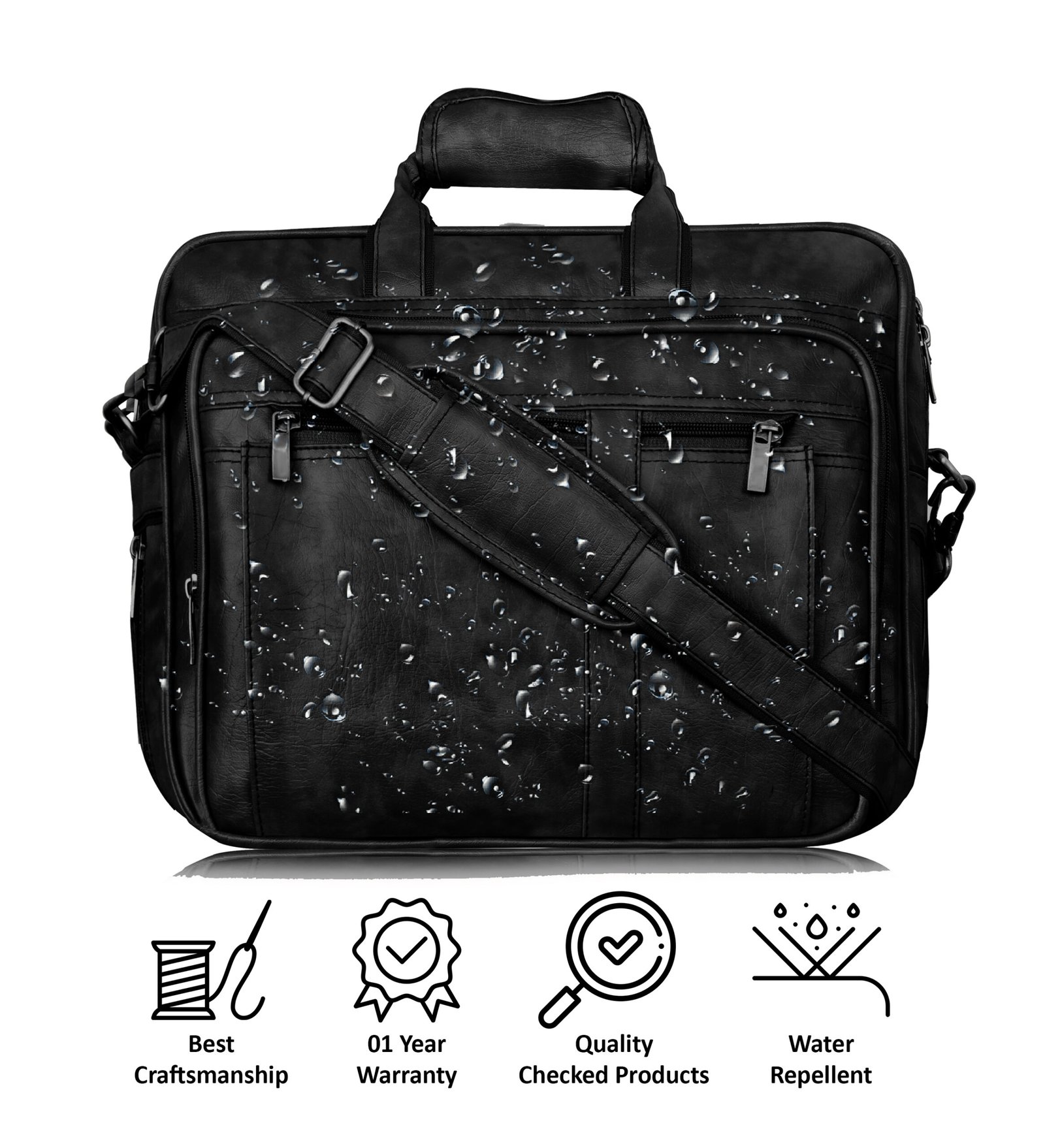 Black Color Faux Leather 28L Messenger Bag BG62