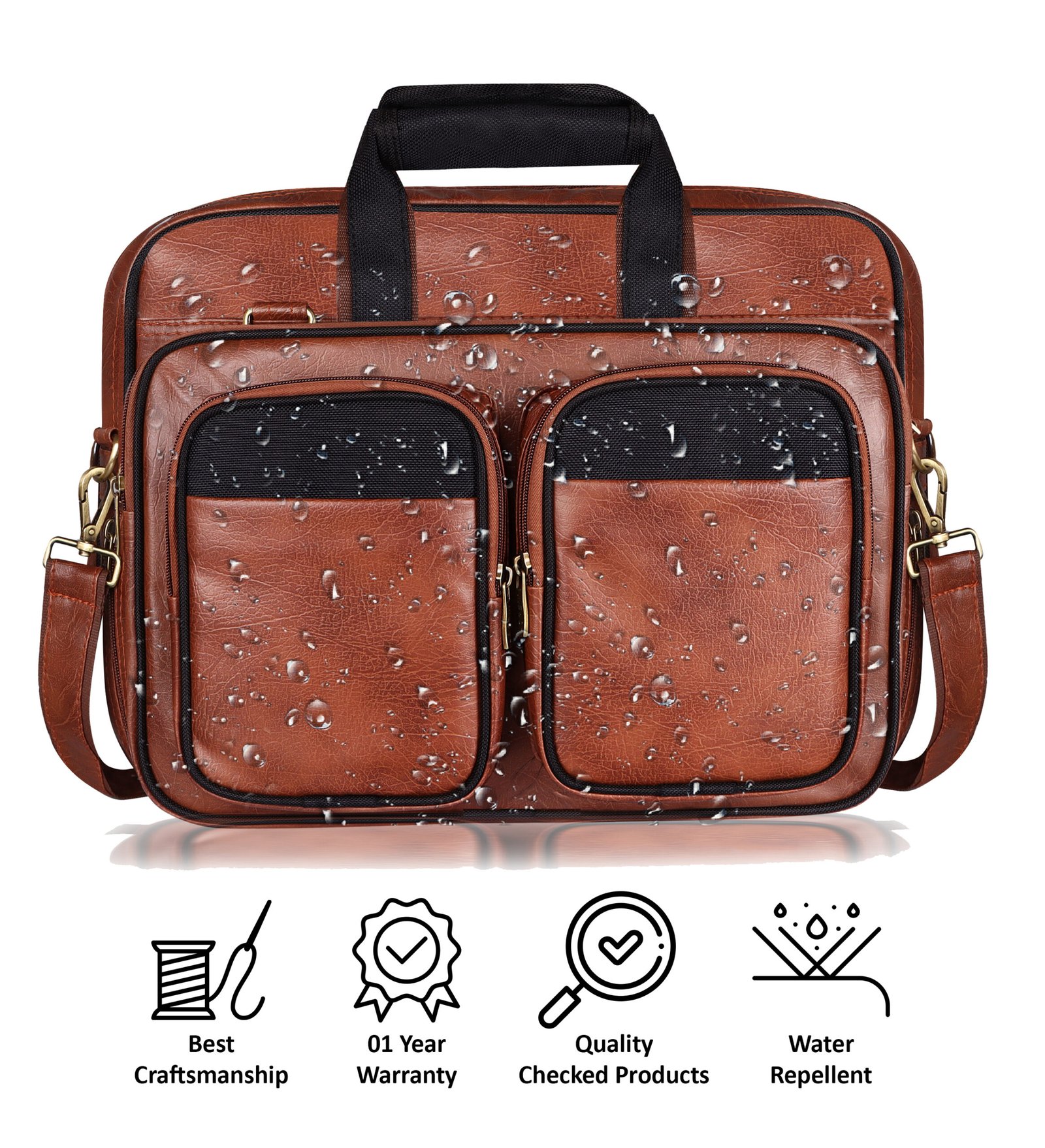 Tan & Black Color Faux Leather 28L Messenger Bag BG93