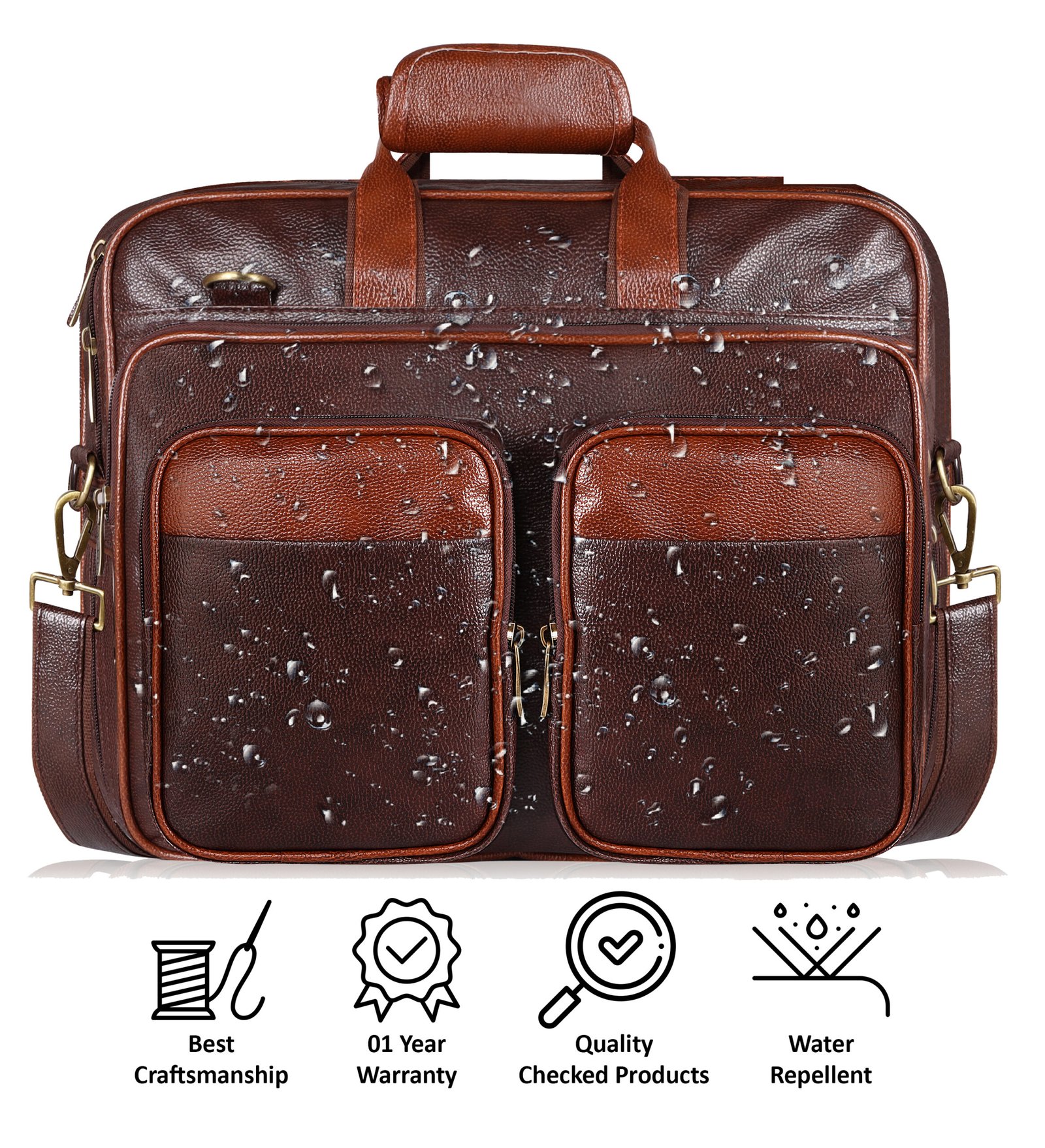 Chocolate & Tan Color Faux Leather 28L Messenger Bag BG95