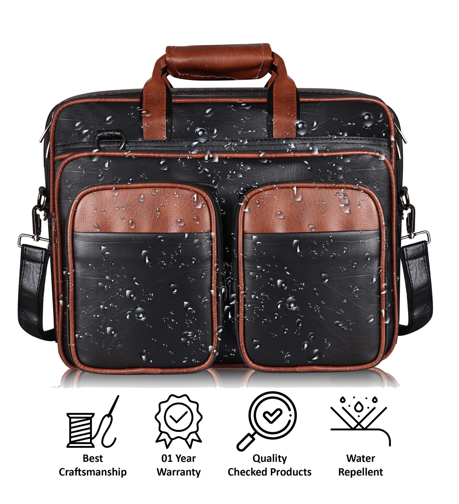 Tan & Black Color Faux Leather 28L Messenger Bag BG96