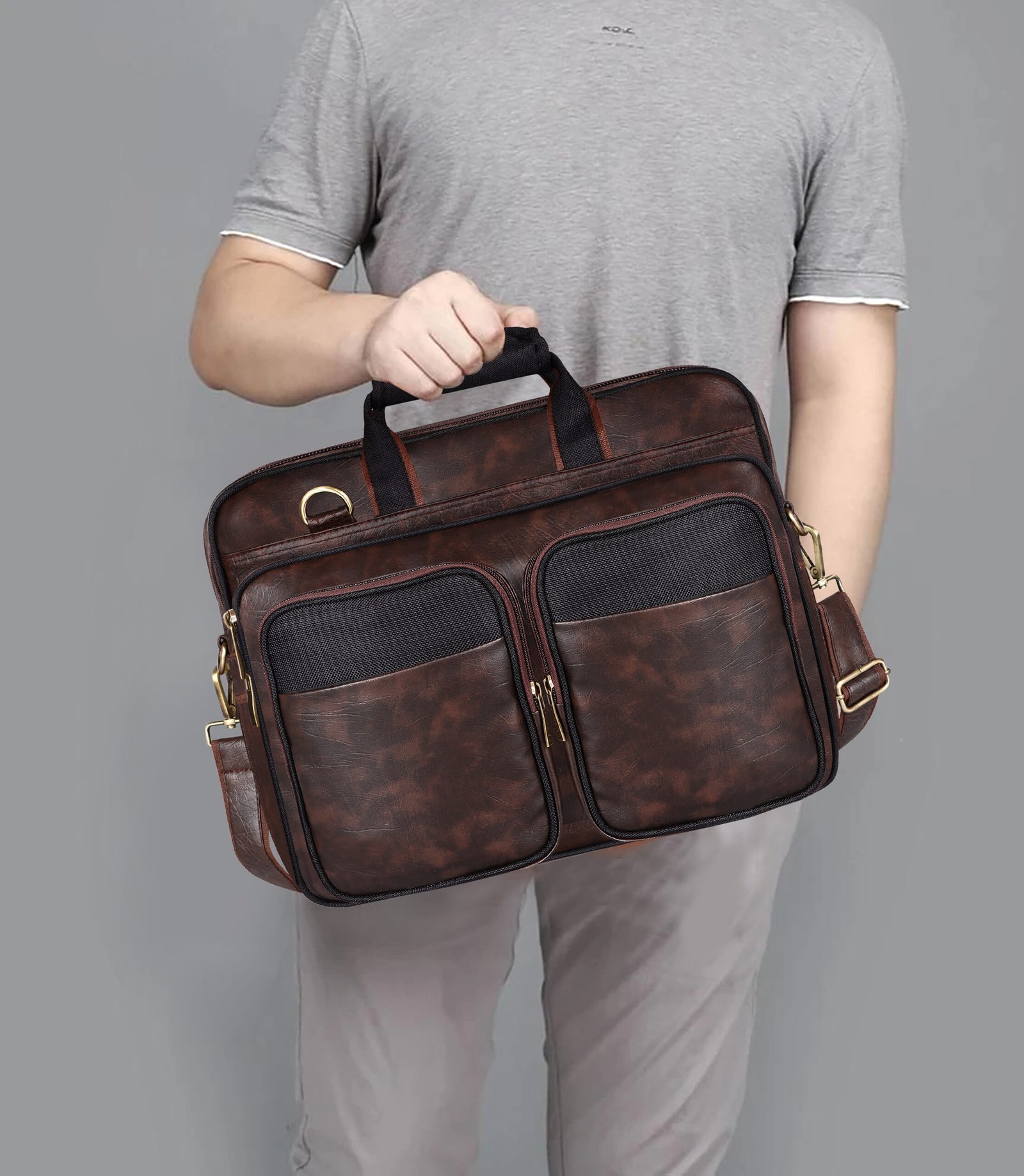 Brown & Black Color Faux Leather 28L Messenger Bag BG97