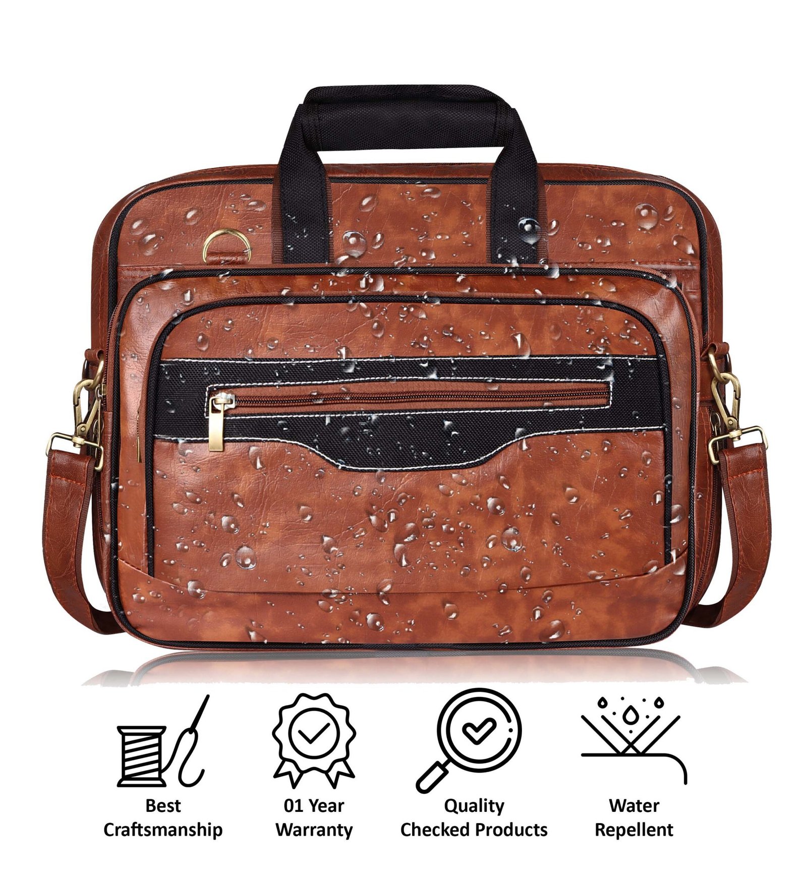 Tan & Black Color Faux Leather 28L Messenger Bag BG102