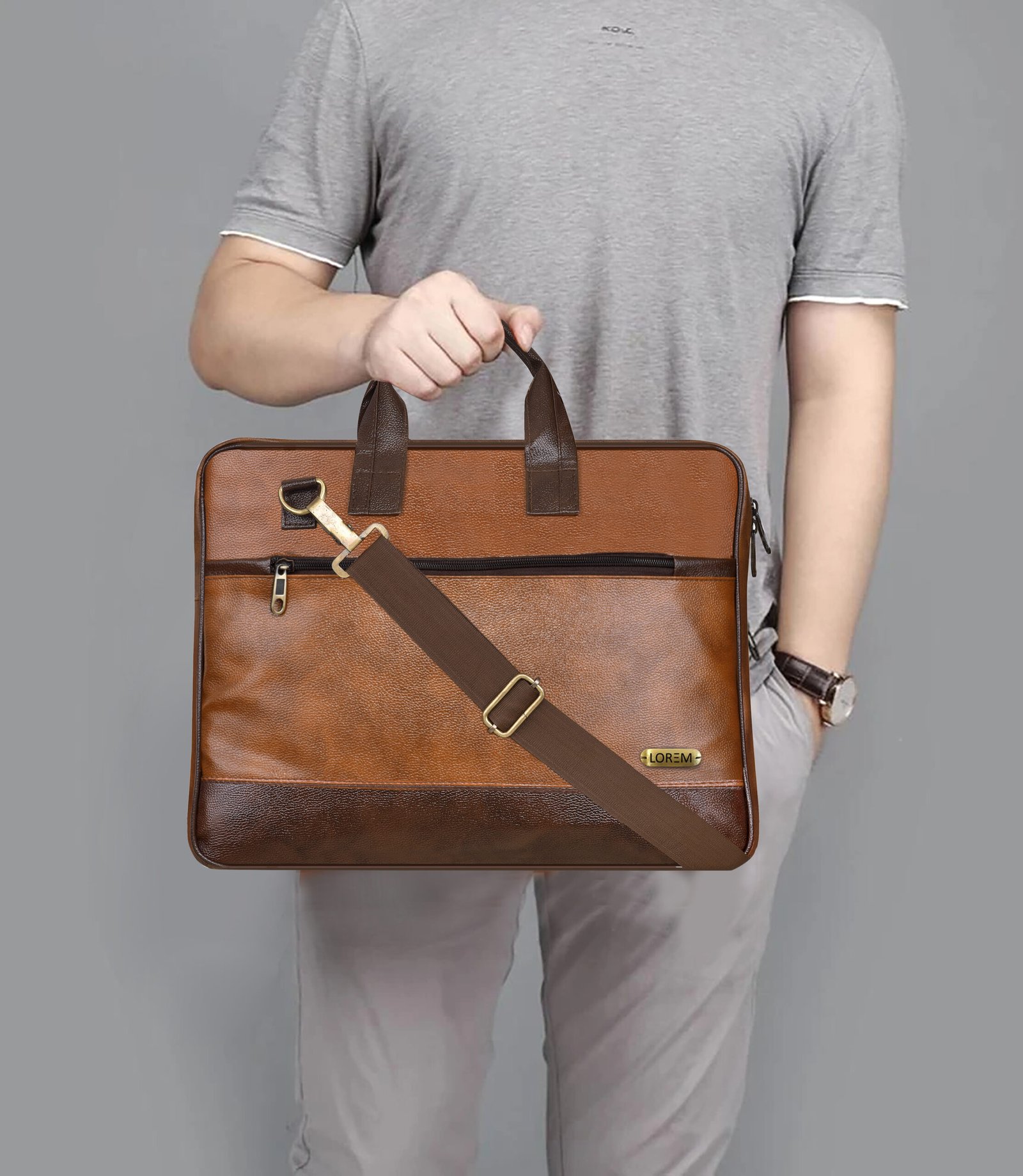 Tan & Maroon Color Faux Leather 10L Messenger Bag BG13