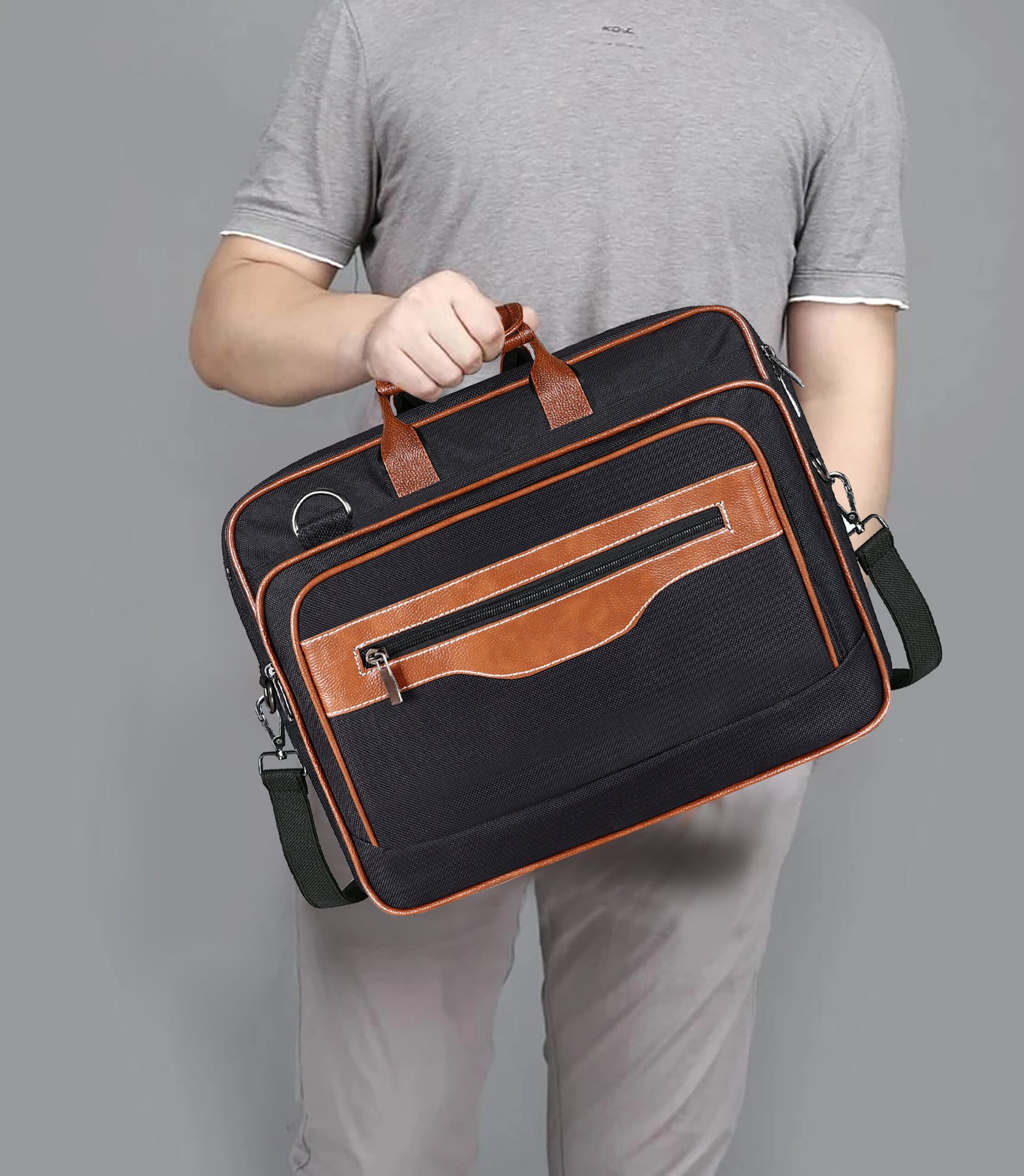 Tan & Black Color Faux Leather 28L Messenger Bag BG105