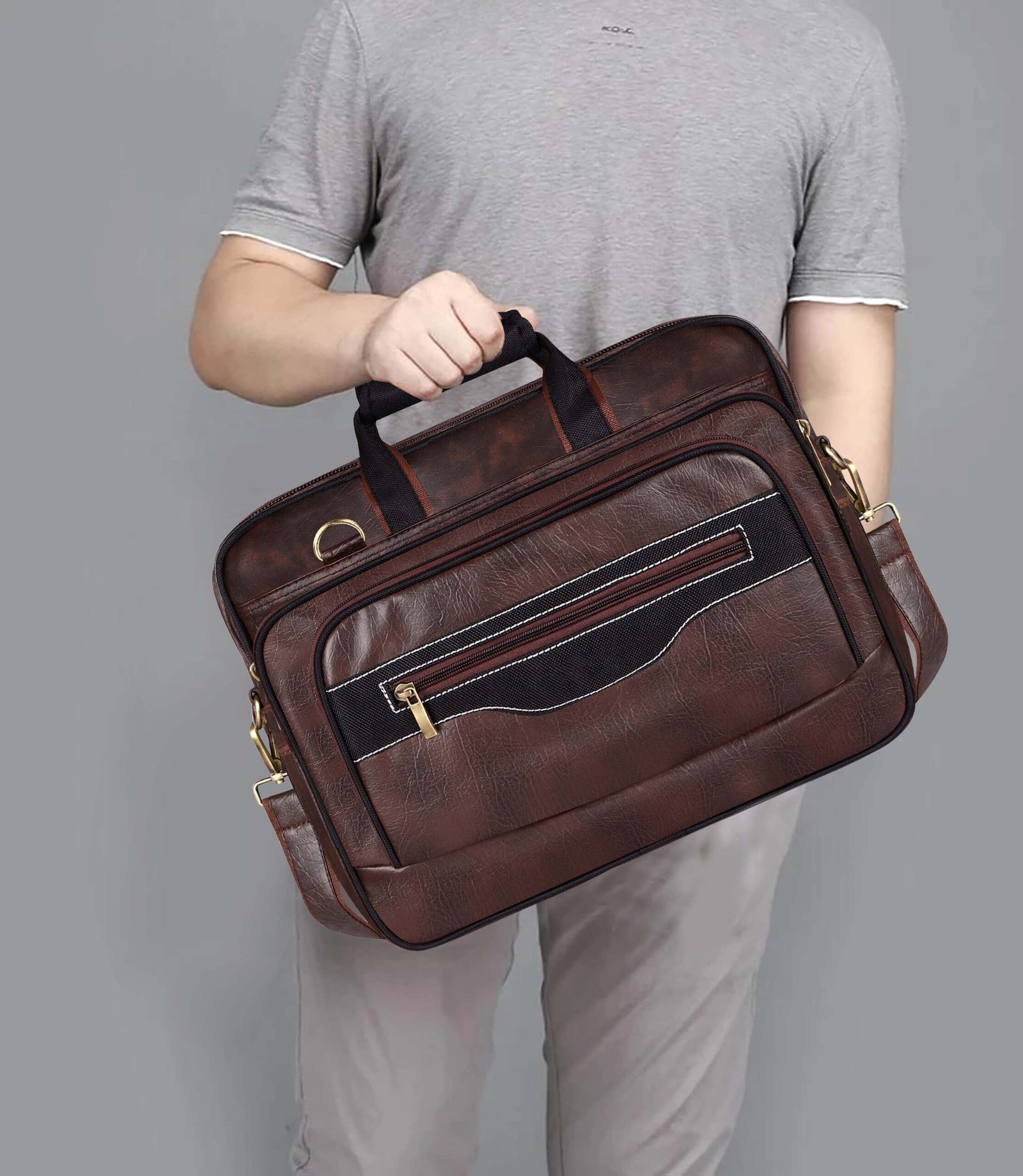 Brown & Black Color Faux Leather 28L Messenger Bag BG106