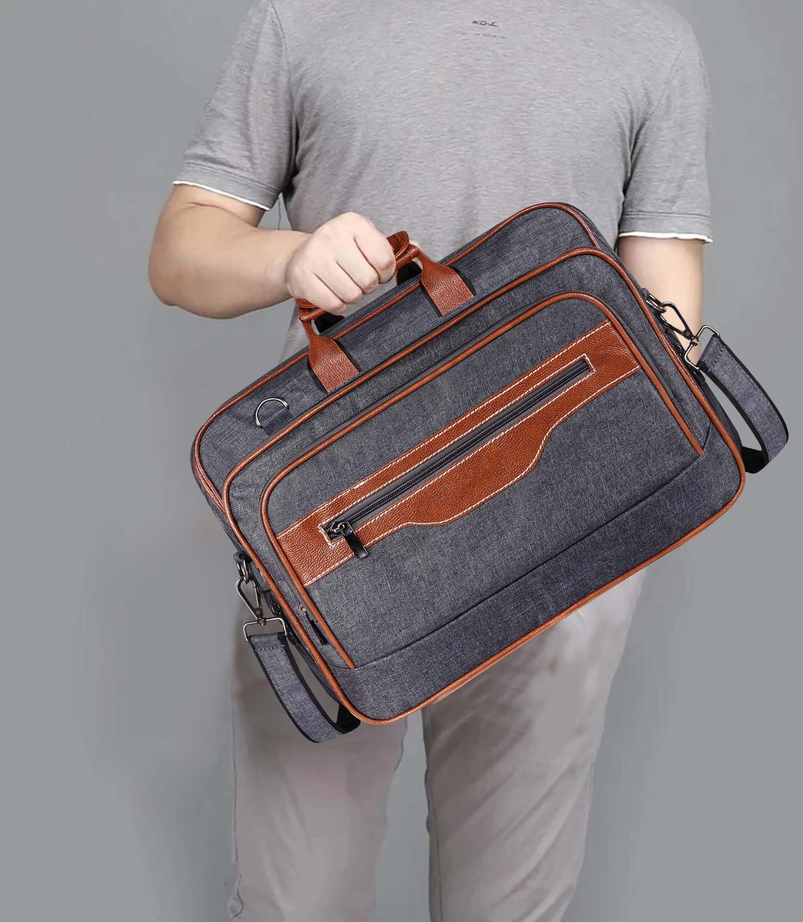 Grey & Tan Color Linen fabric 28L Messenger Bag BG107