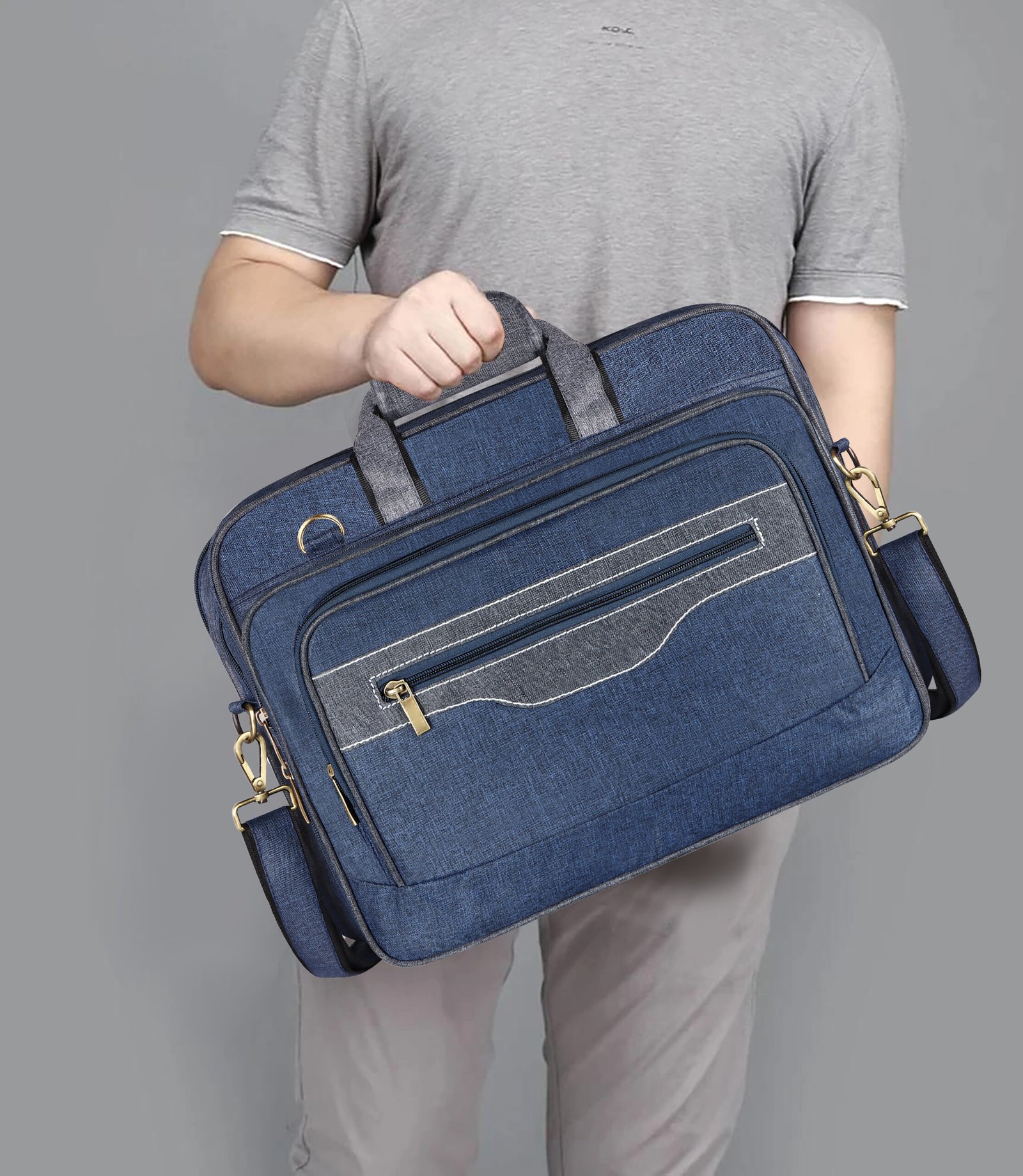 Blue & Grey Color Linen fabric 28L Messenger Bag BG108