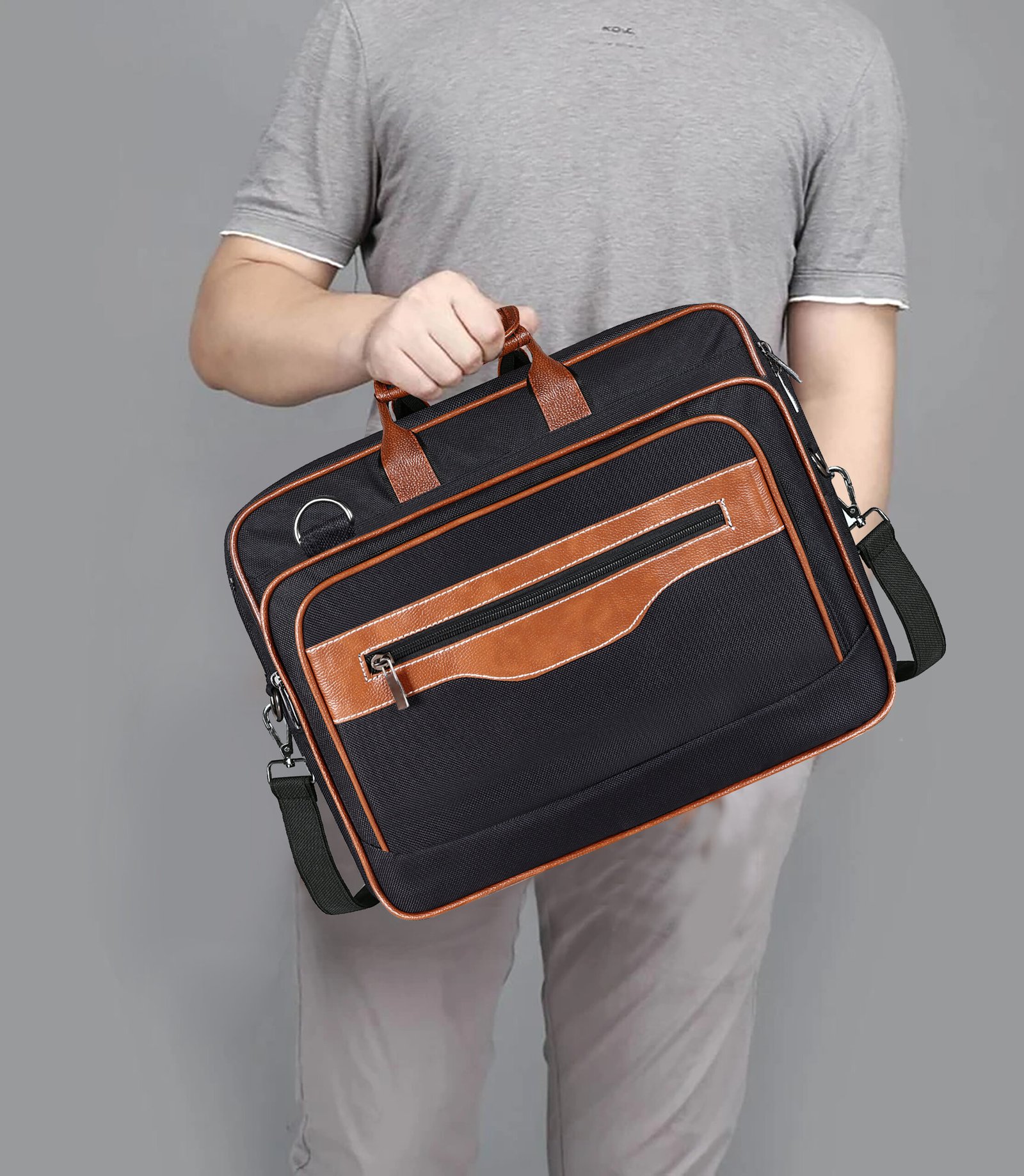 Black & Tan Color PVC Coated Fabric 28L Messenger Bag BG109