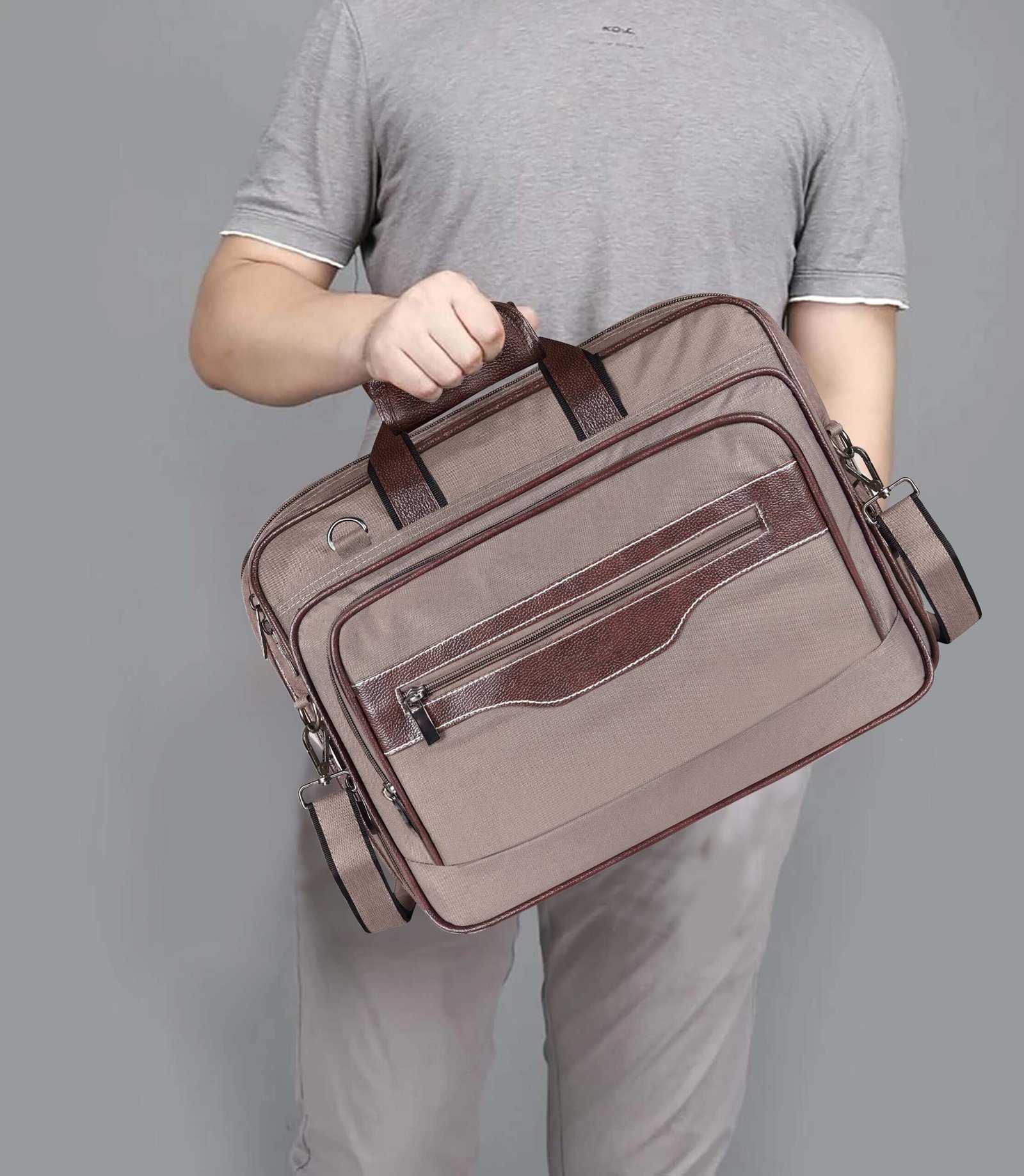 Grey & Brown Color PVC Coated Fabric 28L Messenger Bag BG110