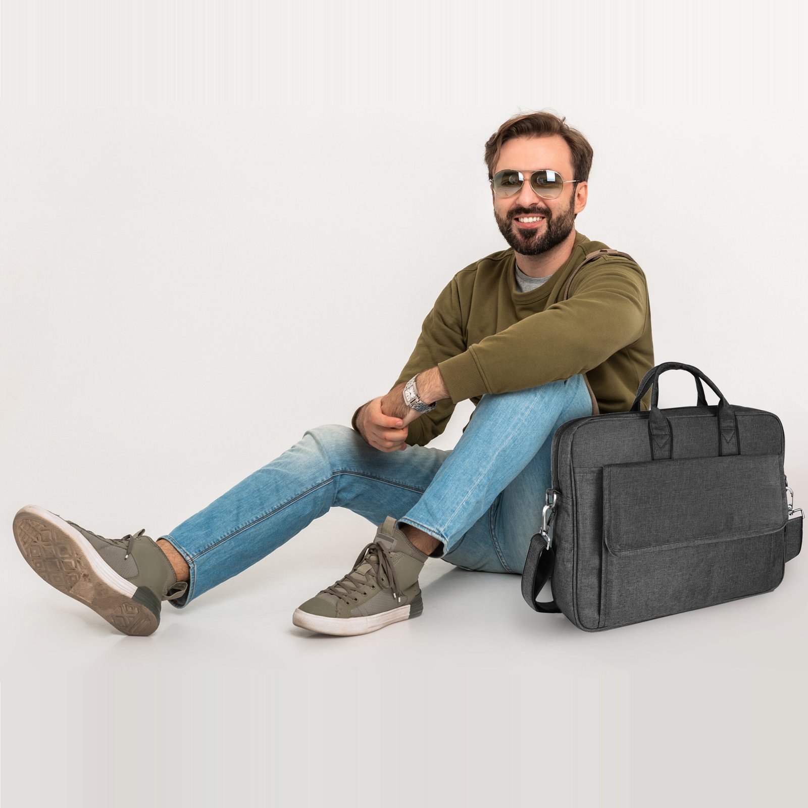 Linen Grey Color Linen fabric 9.44L Messenger Bag BG117