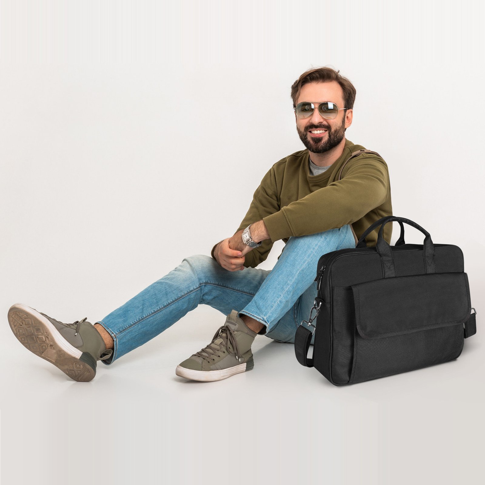 Linen Black Color PVC Coated Fabric 9.44L Messenger Bag BG118