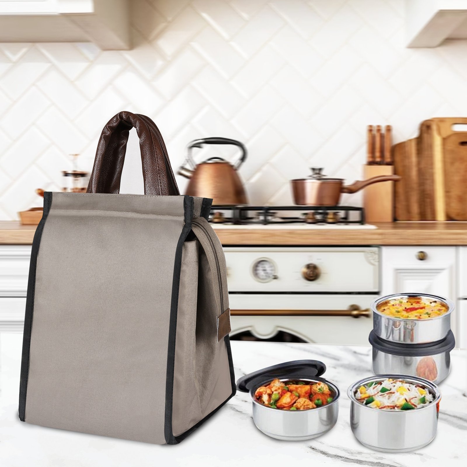 Mink Grey PVC Coated Matty Insulated Tiffin Bag TB12