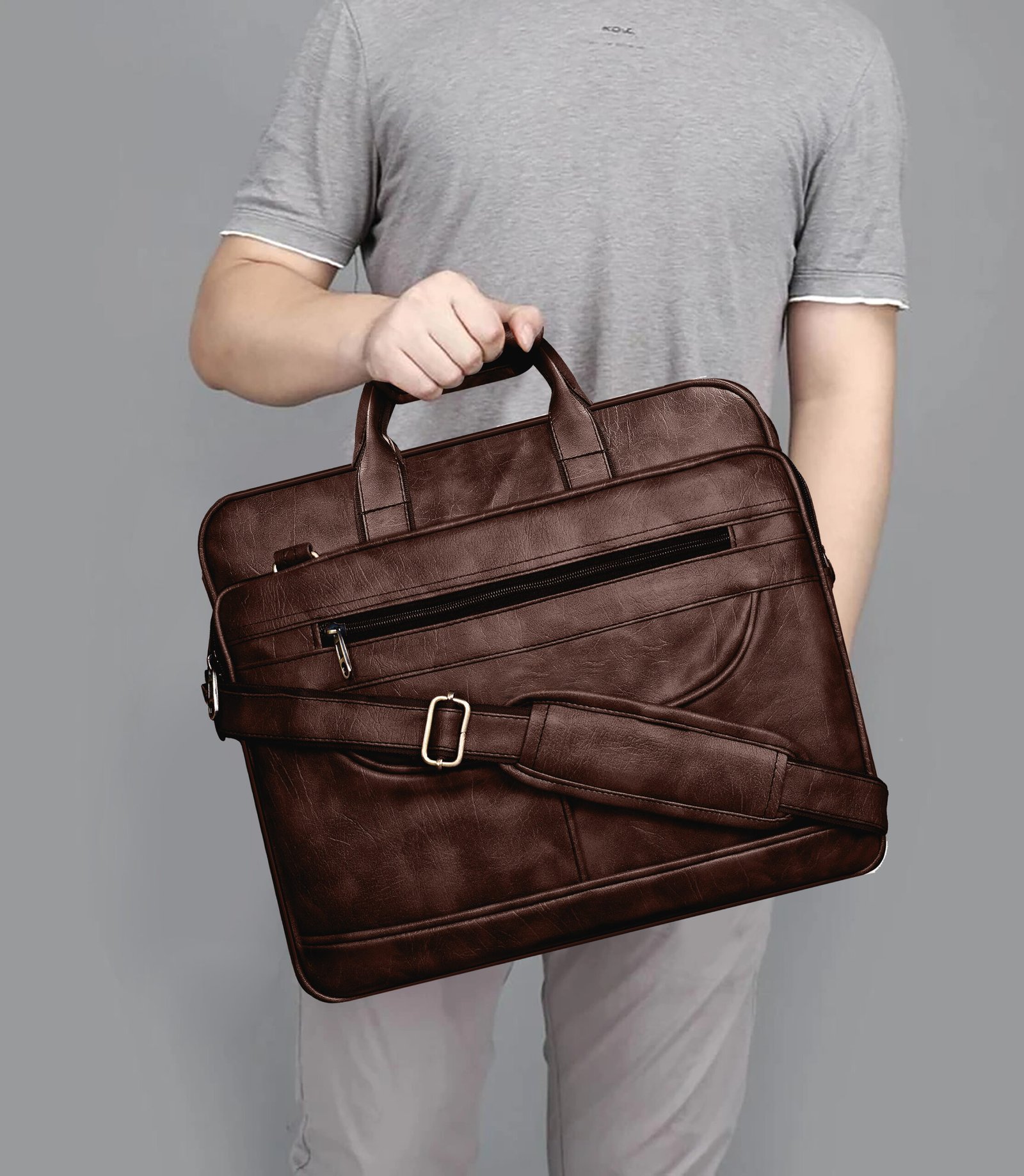 Brown Color Faux Leather 28L Messenger Bag BG23