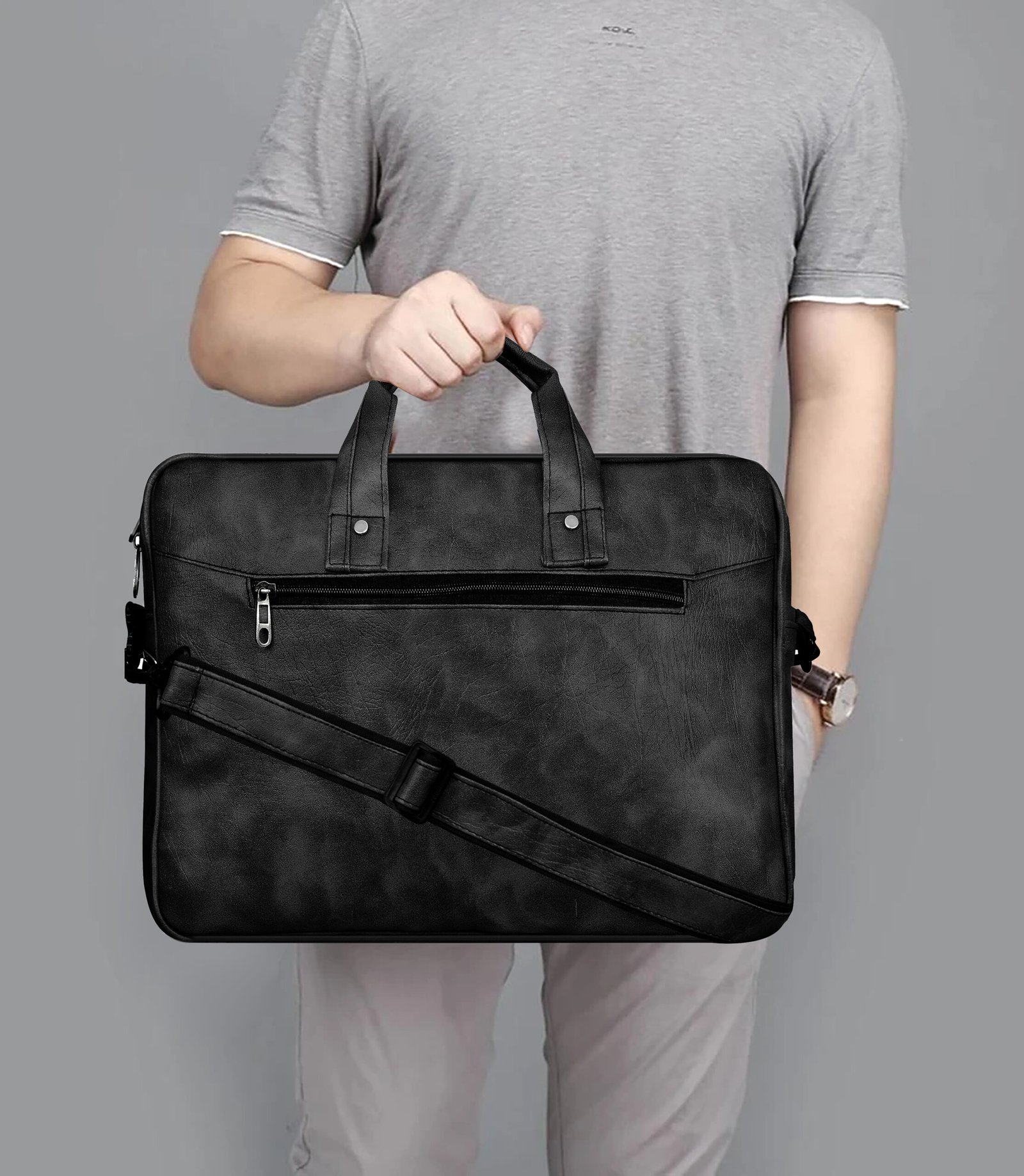 Black Color Faux Leather 10L Messenger Bag BG27