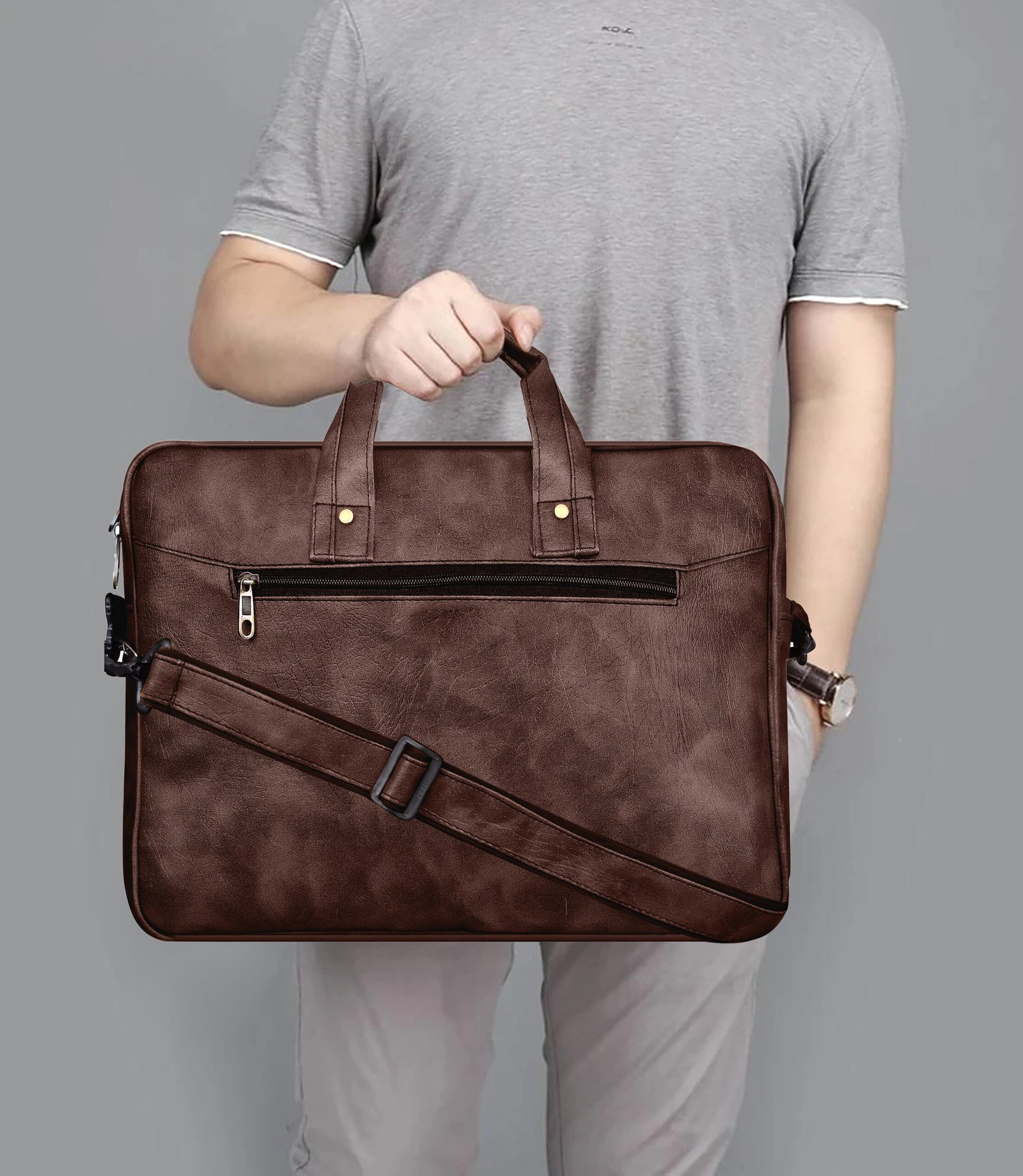 Brown Color Faux Leather 10L Messenger Bag BG28
