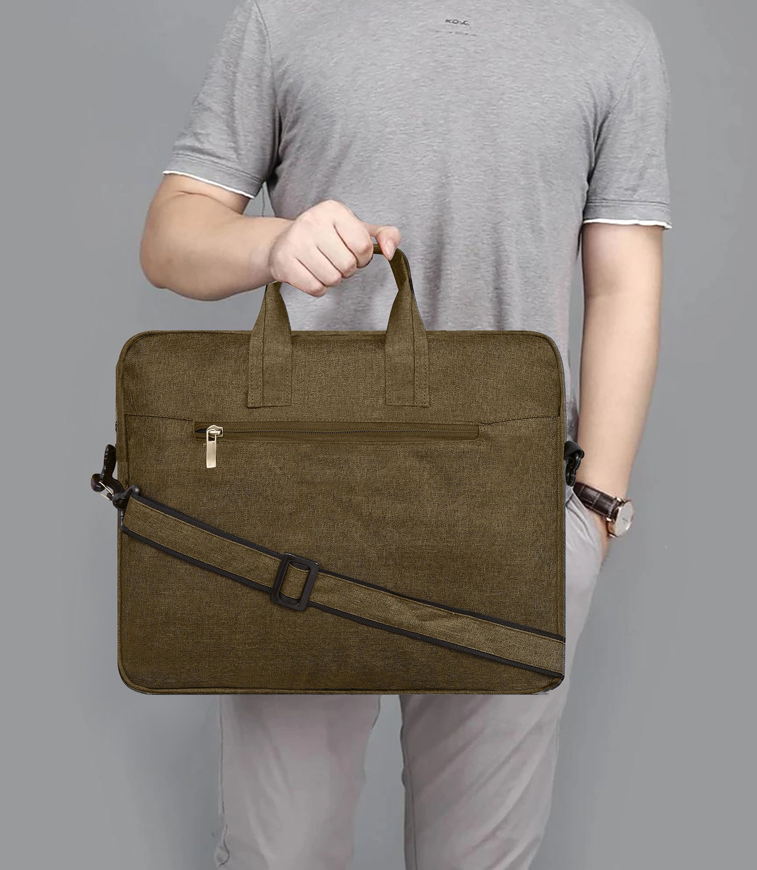 Khaki Color Linen 10L Messenger Bag BG31