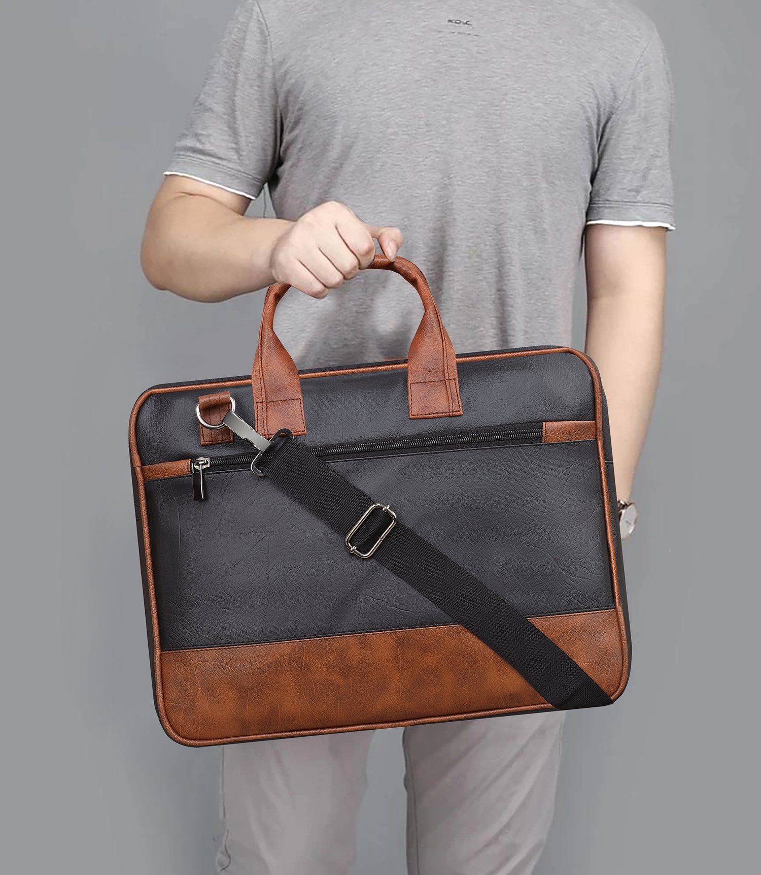 Black & Tan Color Faux Leather 10L Messenger Bag BG32