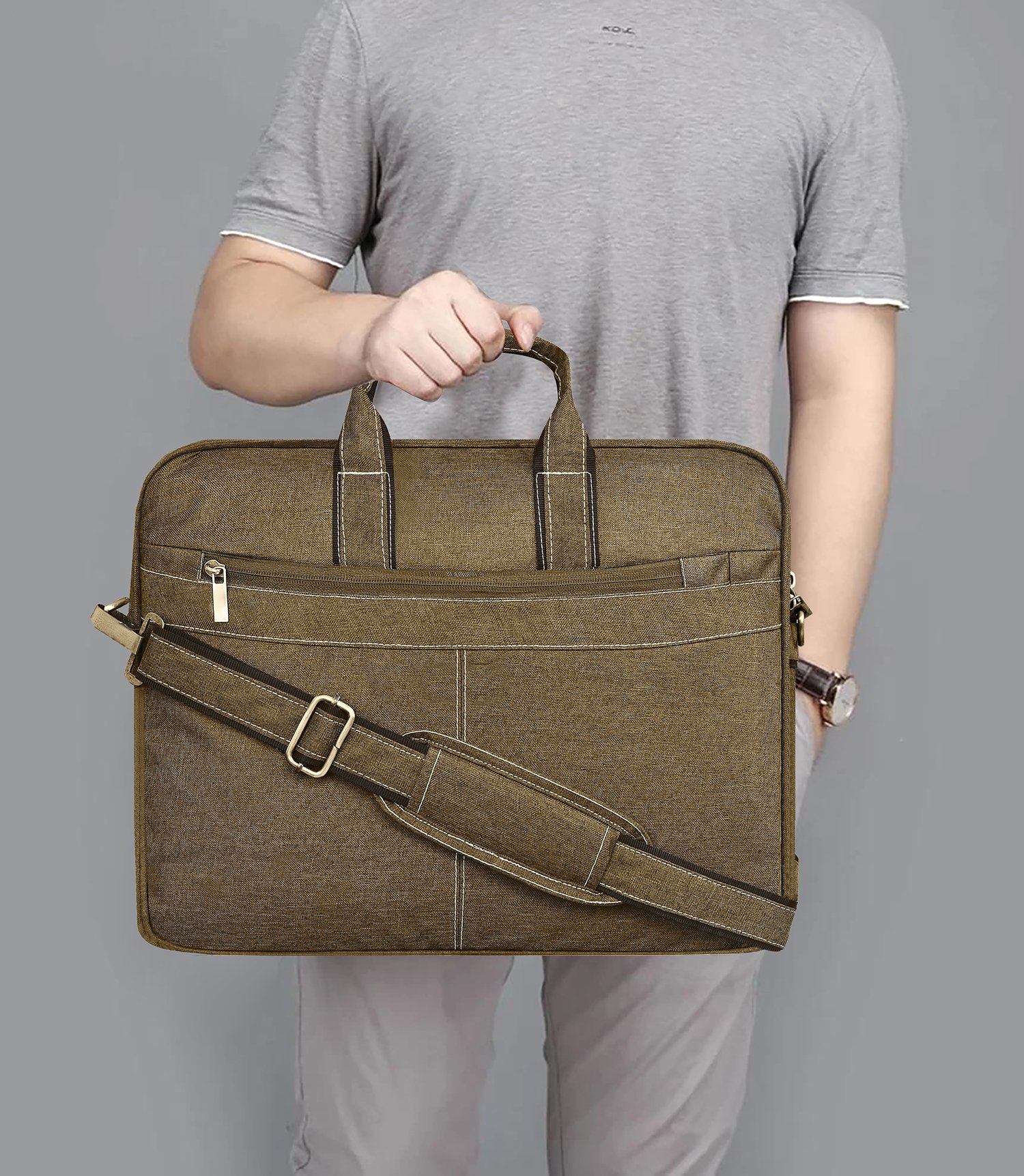 Khaki Color Linen 10L Messenger Bag BG40