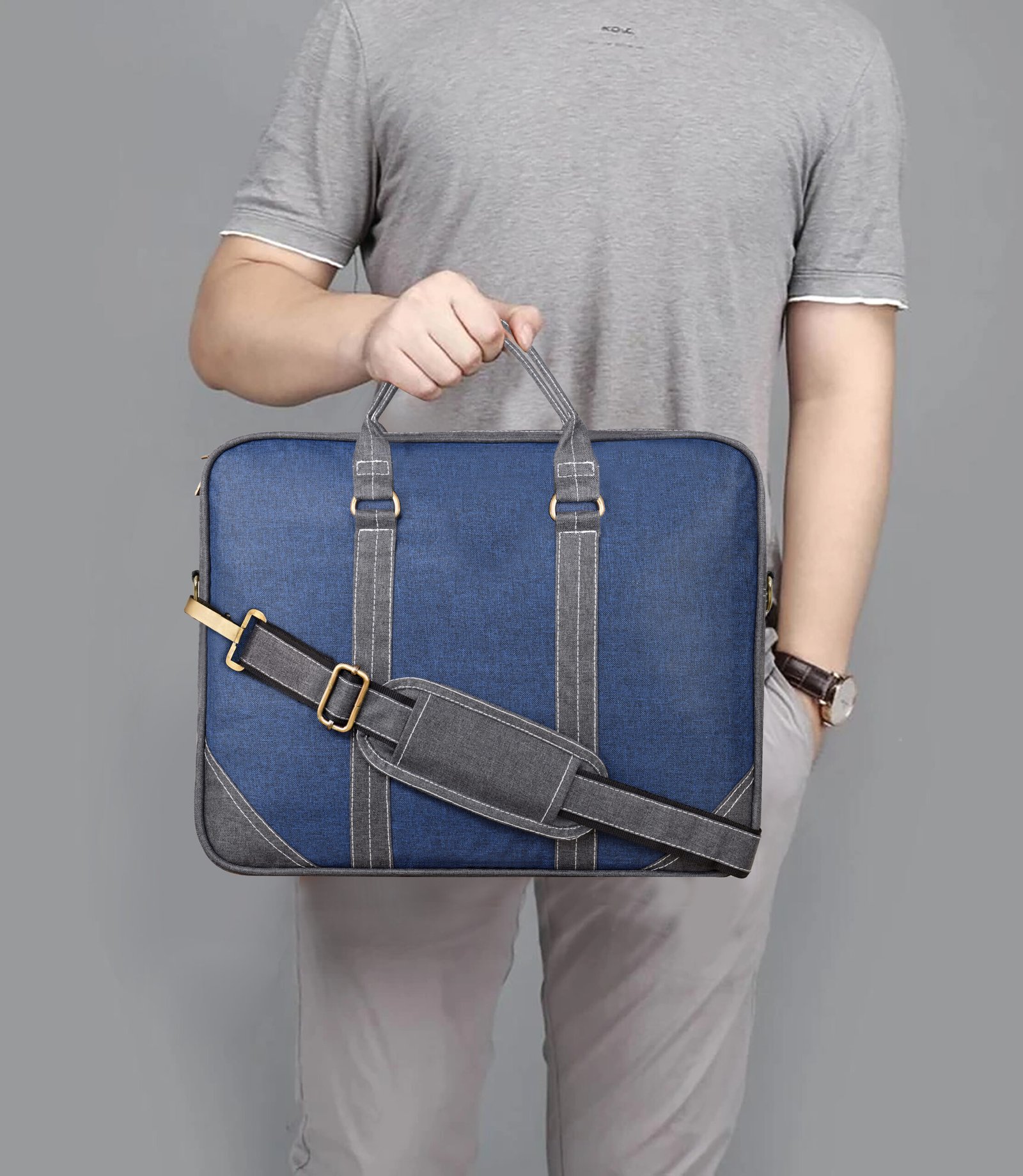 Blue & Grey Color Linen 10L Messenger Bag BG45