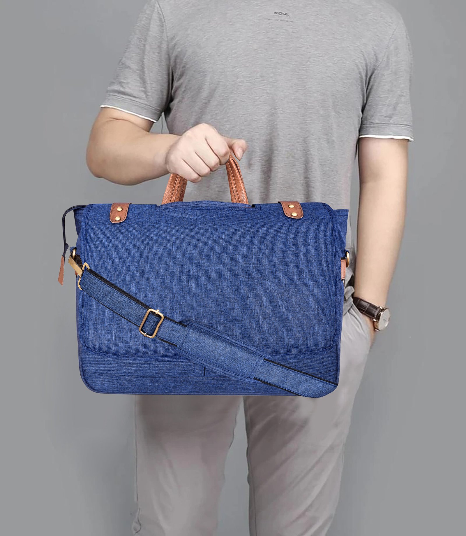 Blue & Tan Color Linen 10L Messenger Bag BG50