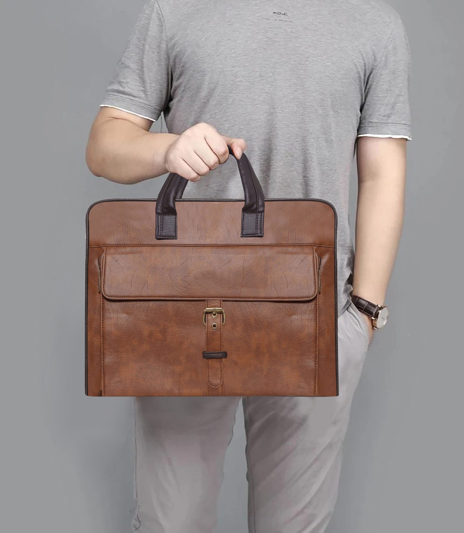 Tan Color Faux Leather 10L Messenger Bag BG53