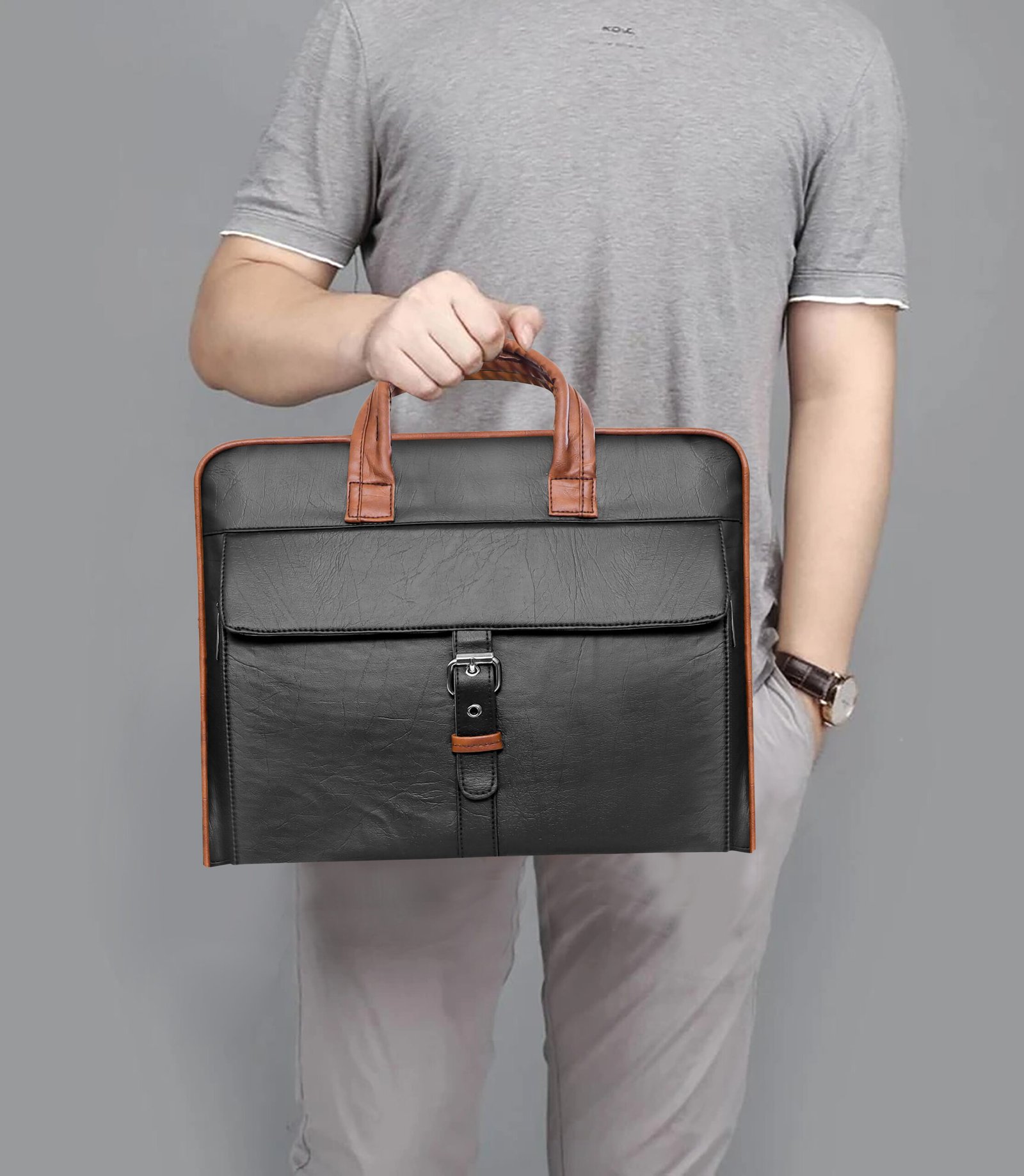 Black Color Faux Leather 10L Messenger Bag BG56