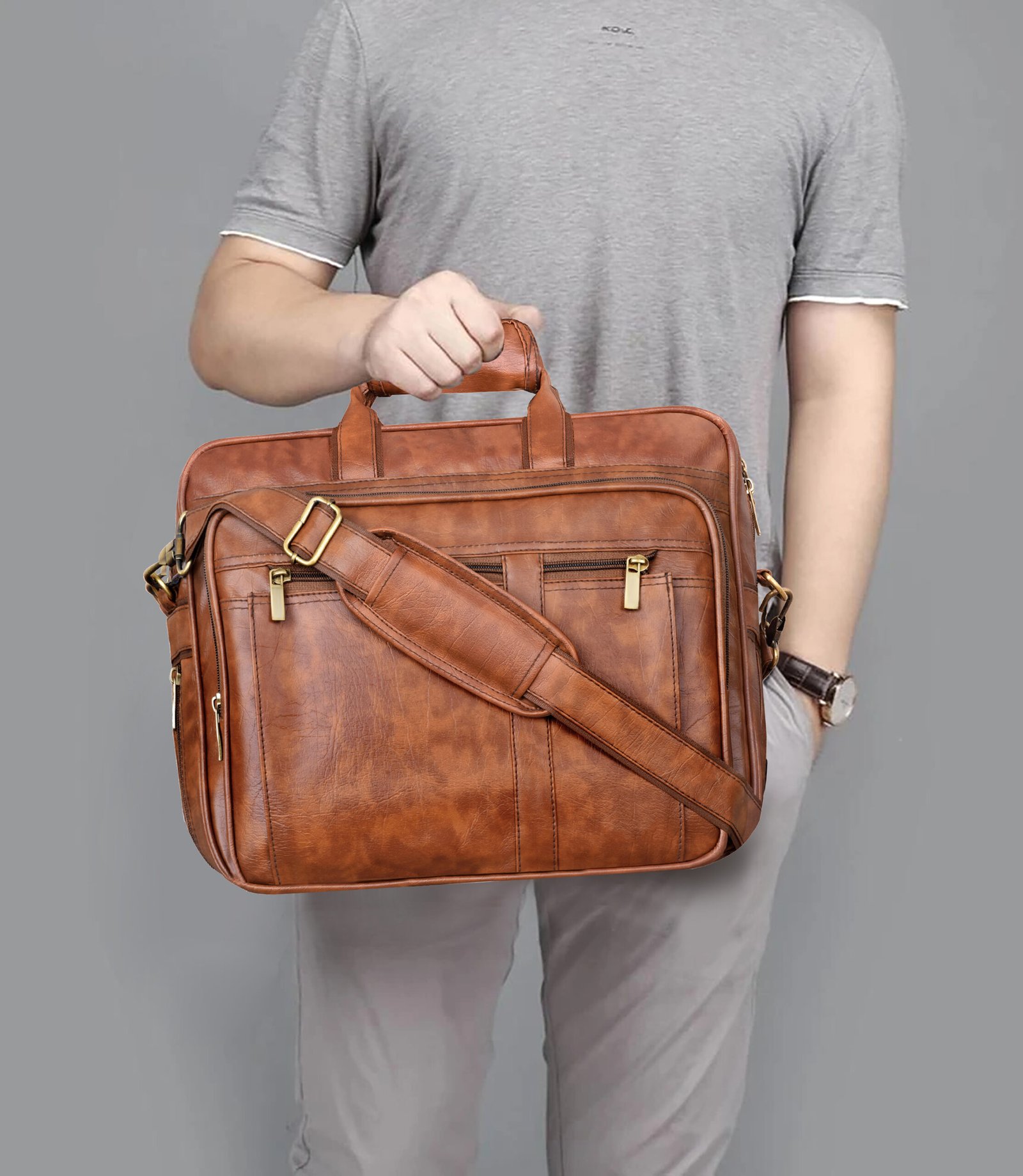 Tan Color Faux Leather 28L Messenger Bag BG59