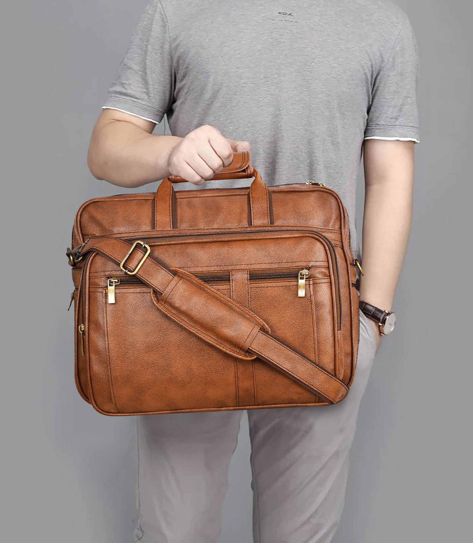 Tan Color Faux Leather 28L Messenger Bag BG60