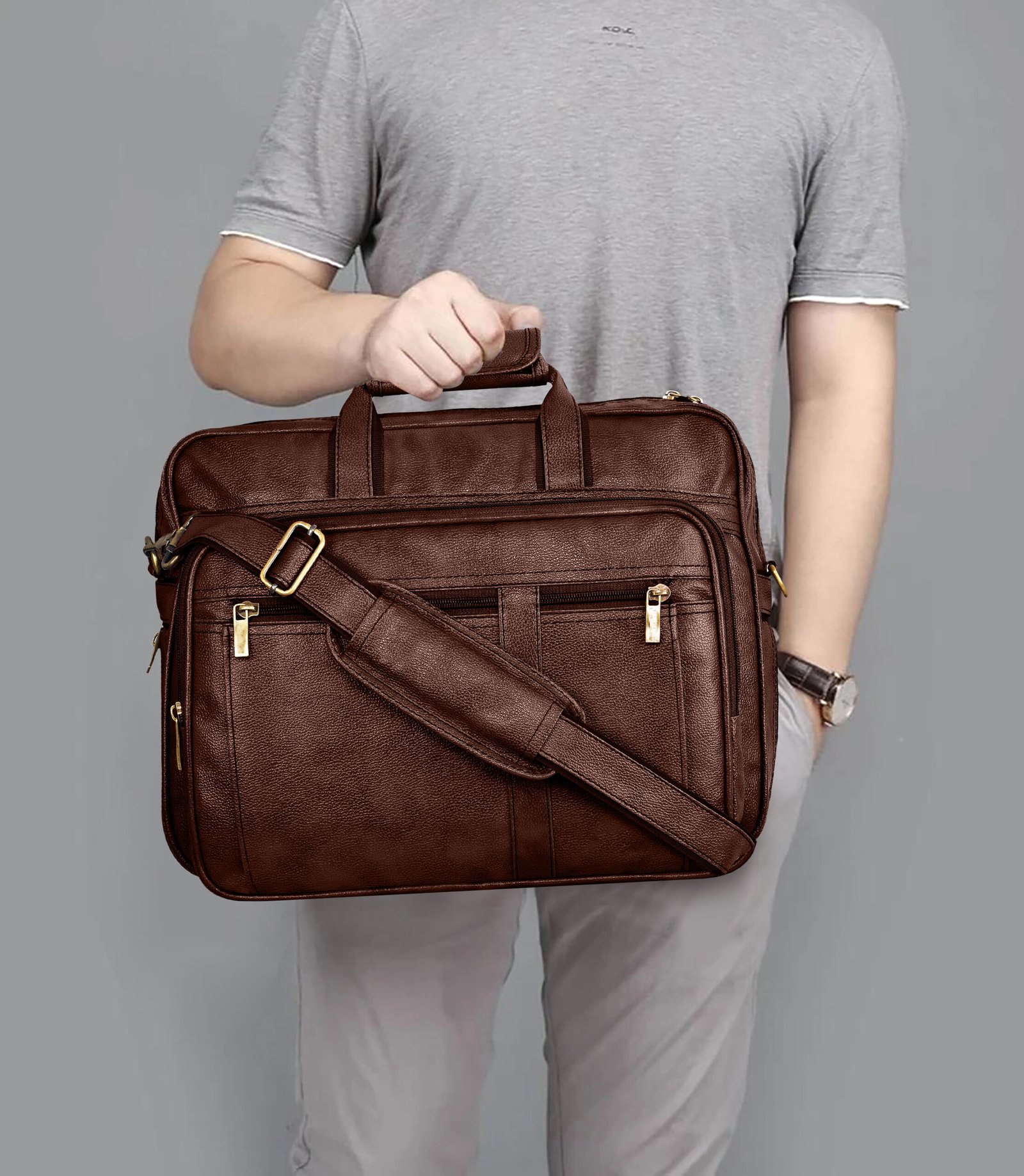 Brown Color Faux Leather 28L Messenger Bag BG61