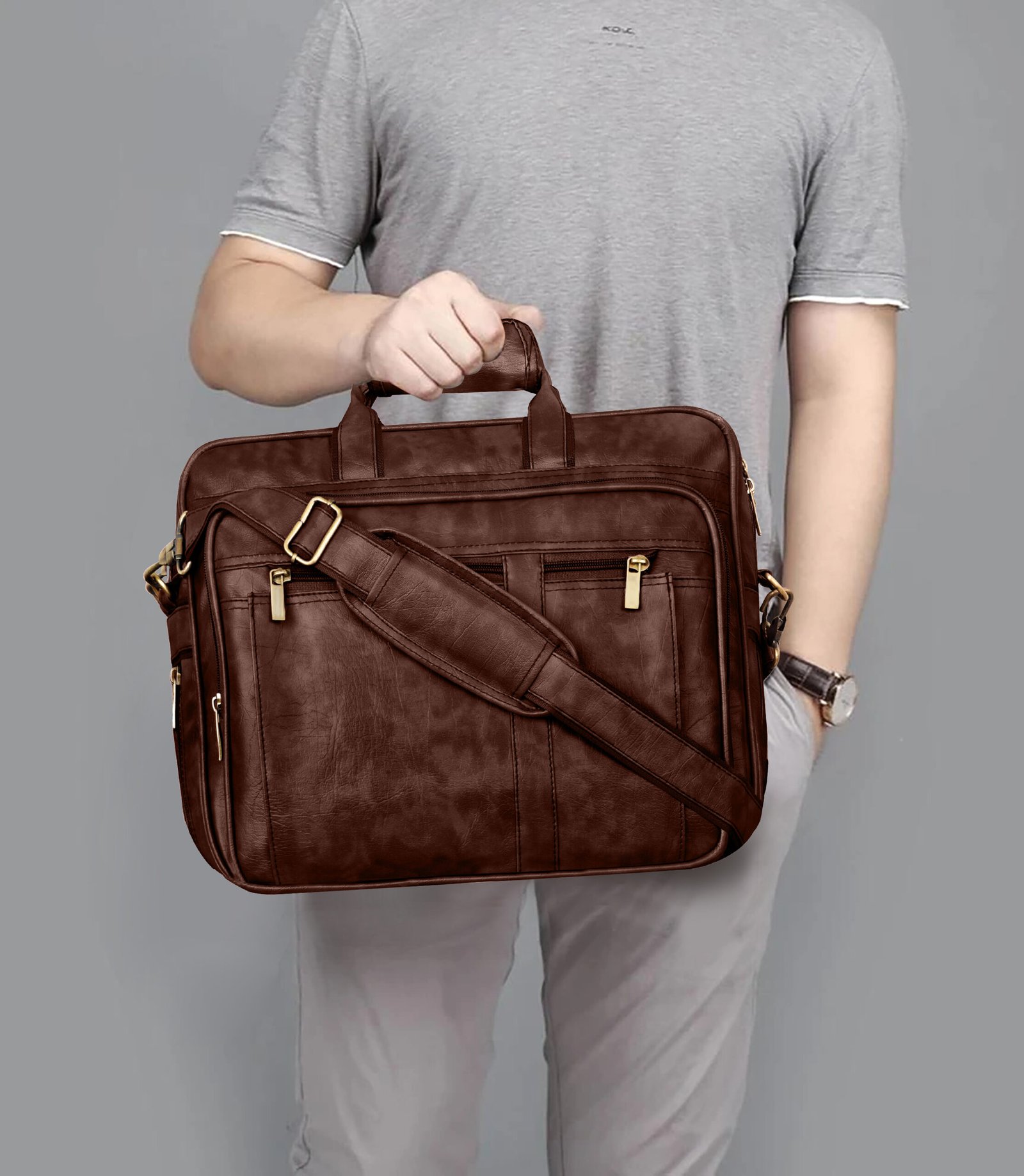 Brown Color Faux Leather 28L Messenger Bag BG63
