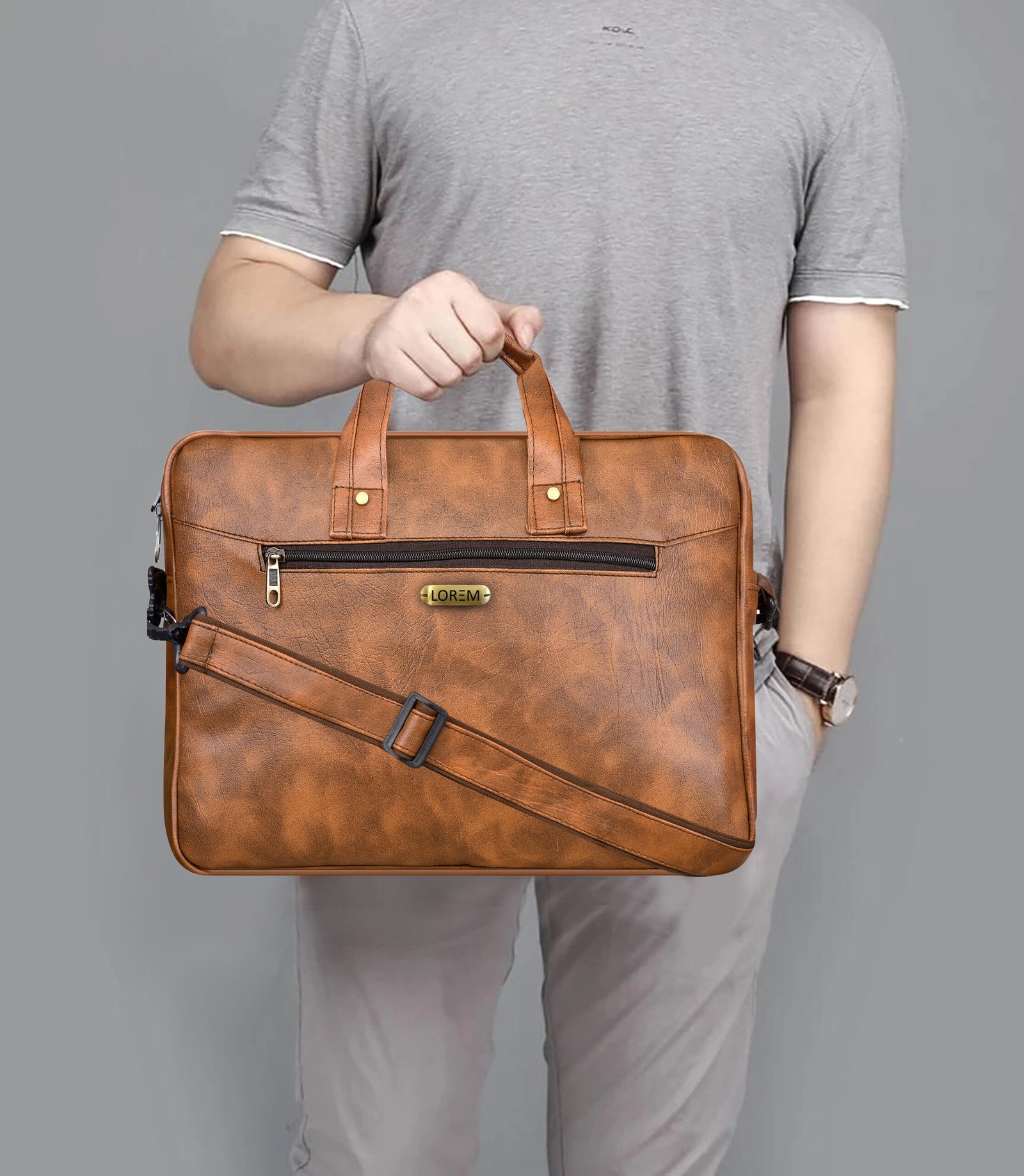 Tan Color Faux Leather 10L Messenger Bag BG09