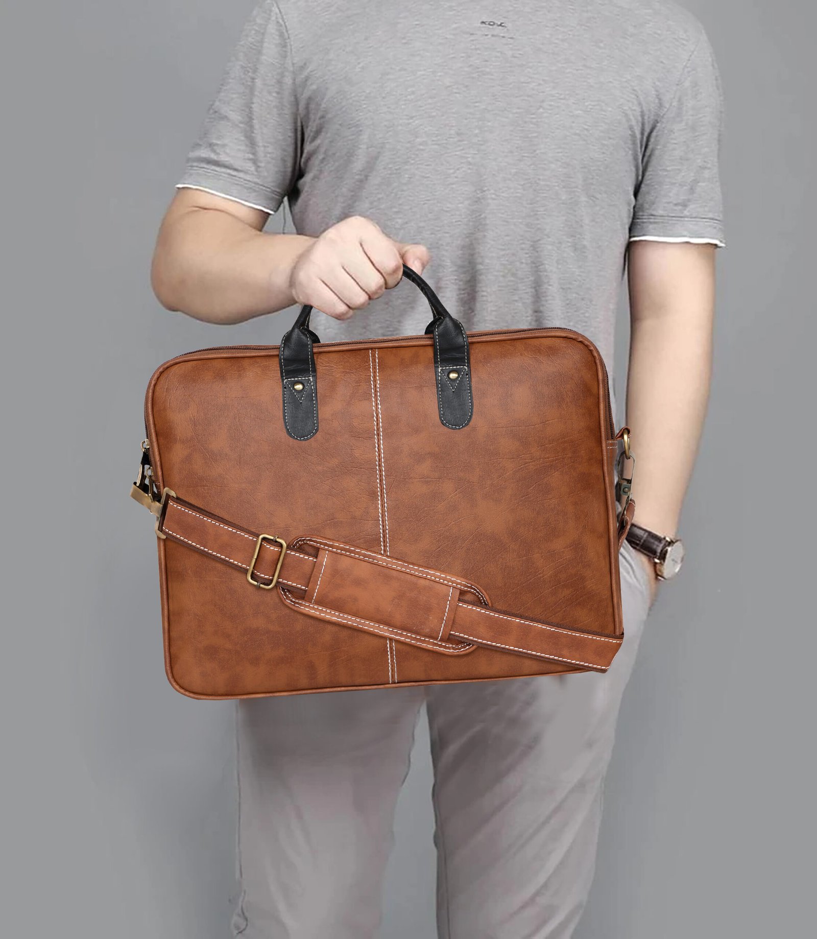 Tan Color faux leather 10L Messenger Bag BG68