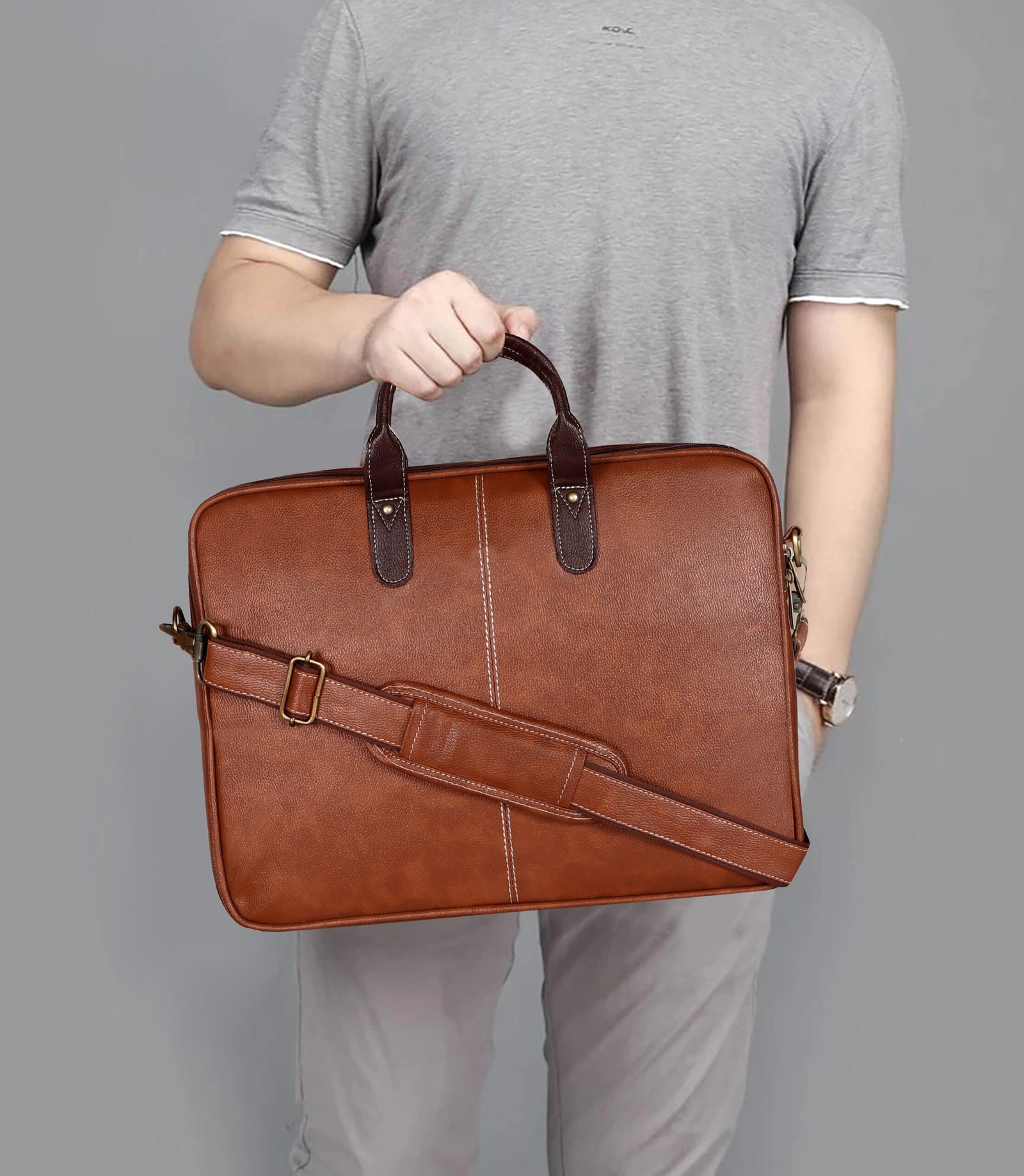 Tan Color faux leather 10L Messenger Bag BG69