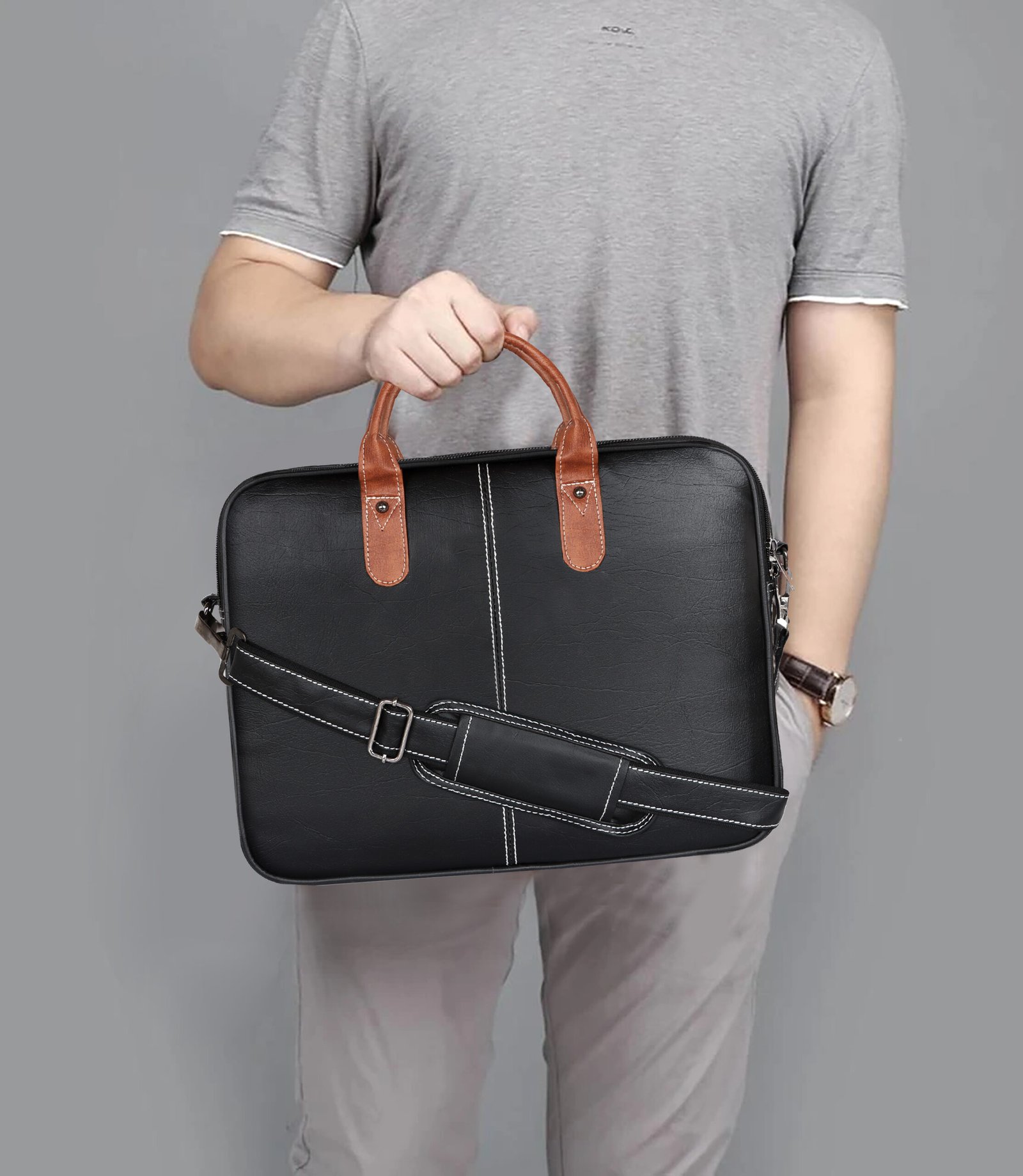 Black Color faux leather 10L Messenger Bag BG71